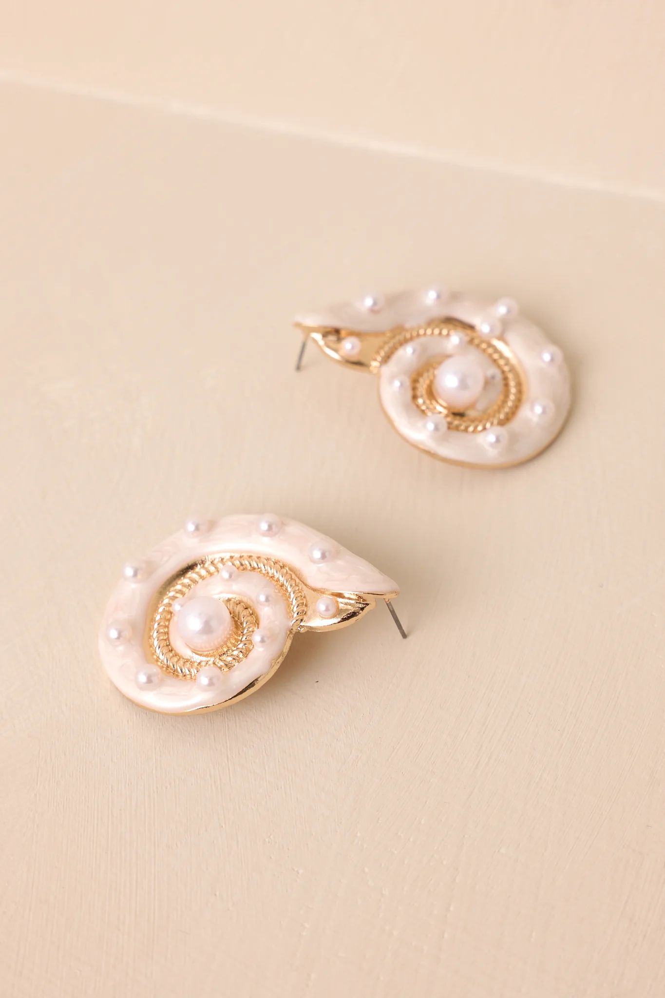 Delicate Waves Gold & Ivory Pearl Seashell Earrings