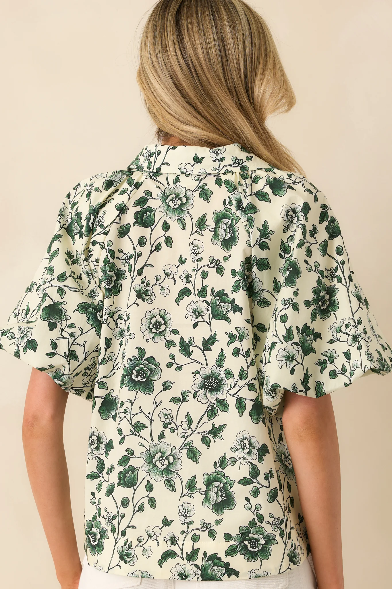 A Sweet Surprise Green Floral Print Cotton Puff Sleeve Top