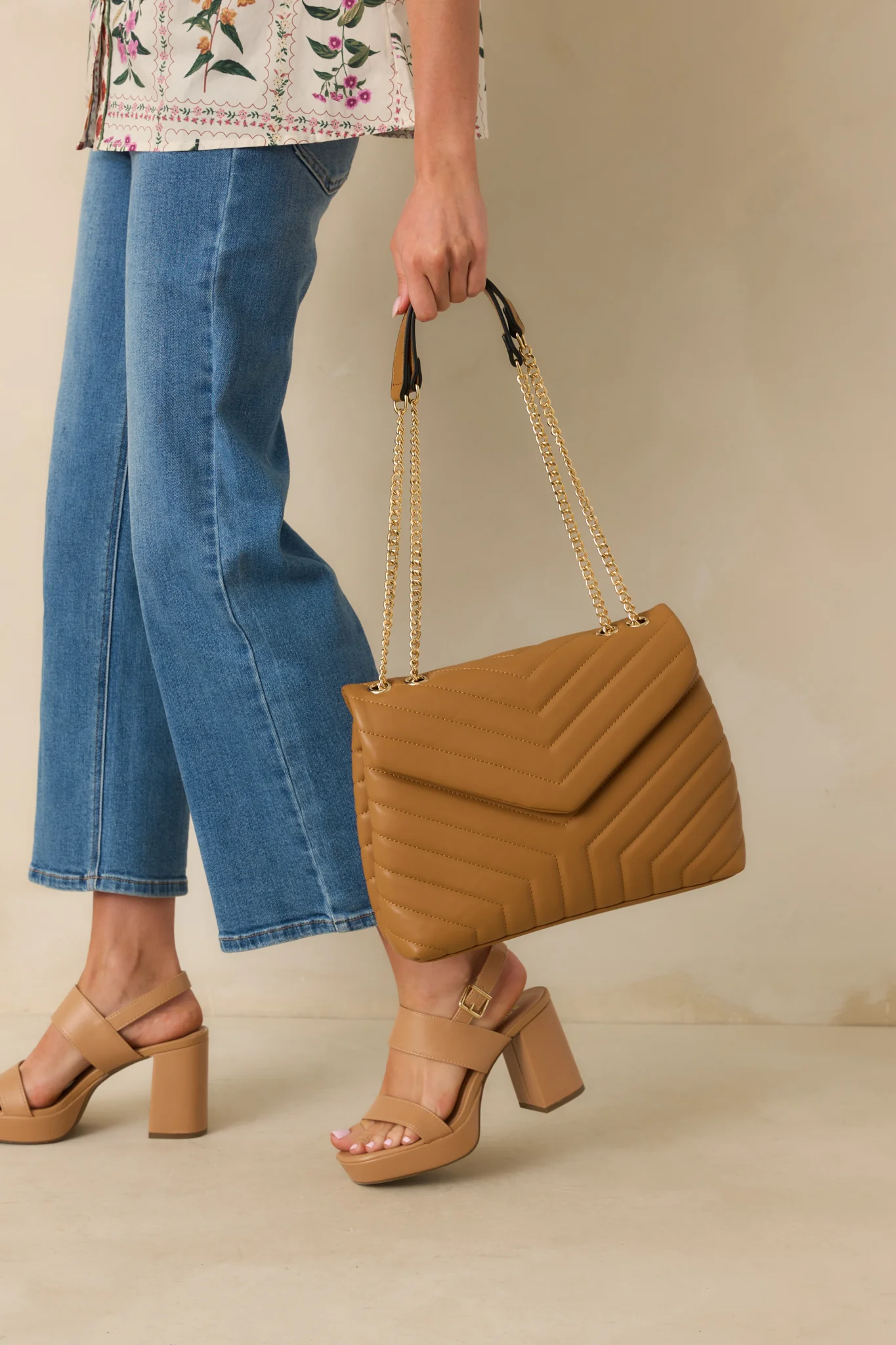 Just Let It Be Tan Quilted Handbag