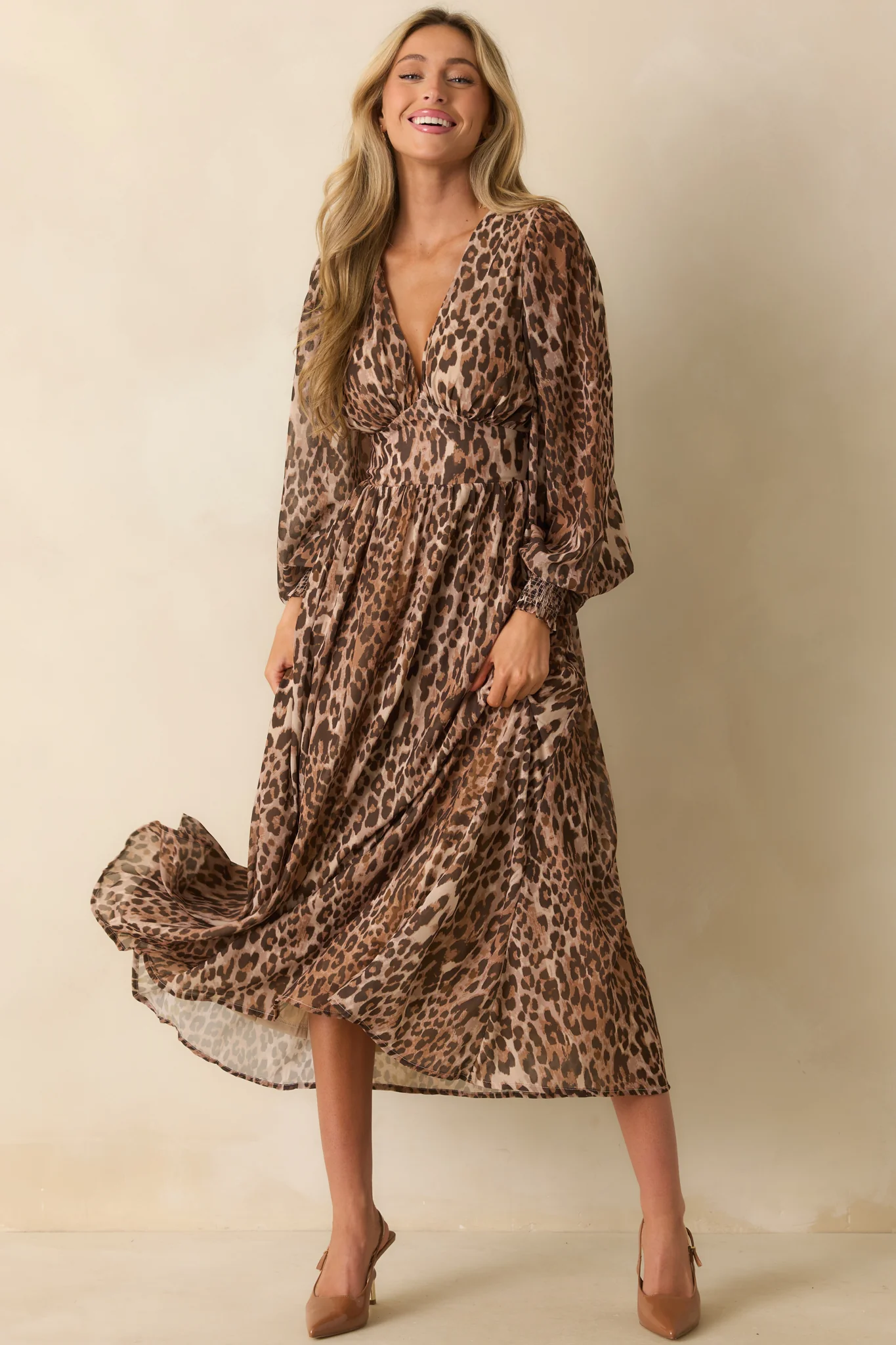 Brown Leopard Print Chiffon Maxi Dress