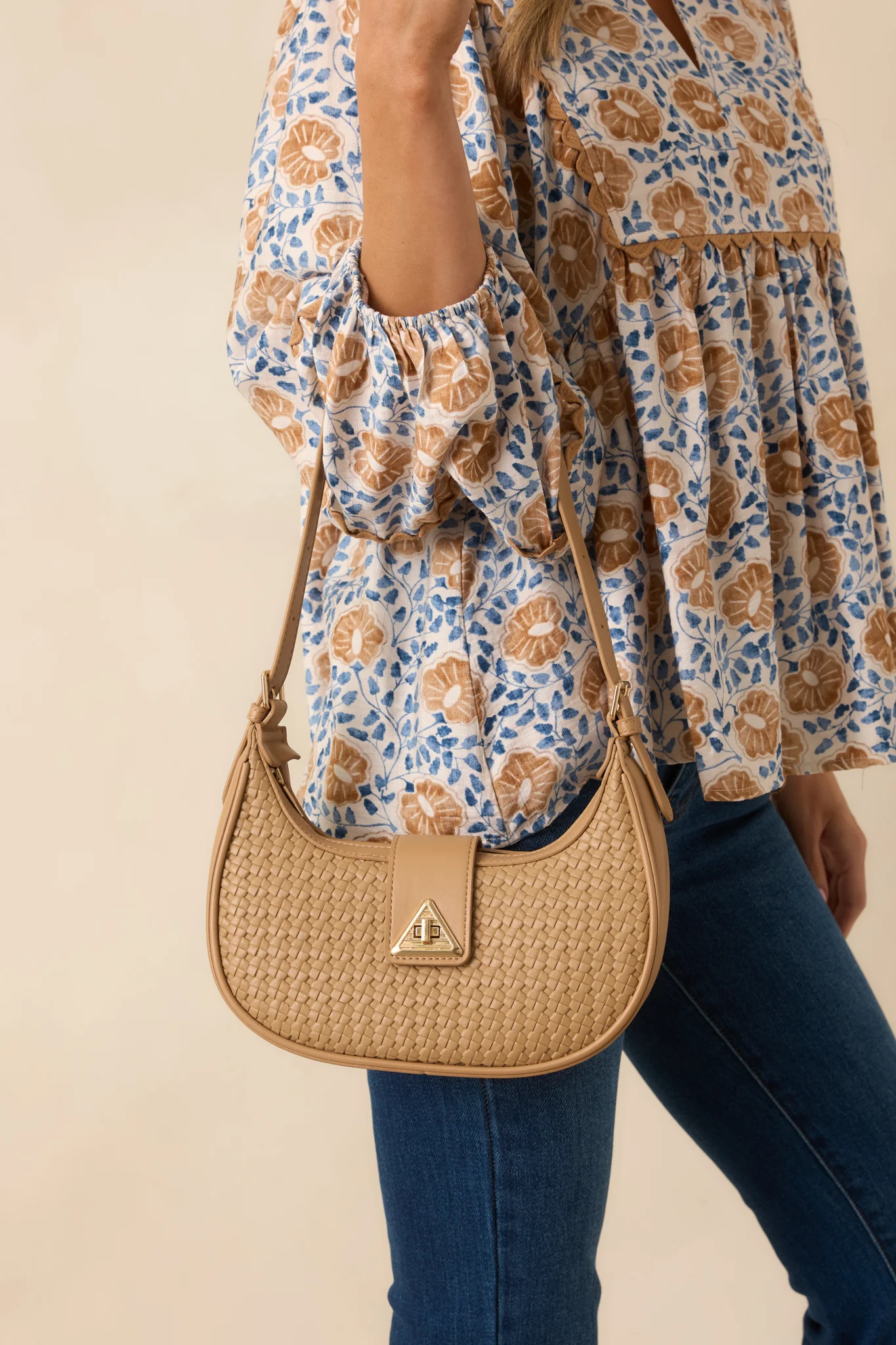 Trust Me On This One Beige Woven Faux Leather Handbag