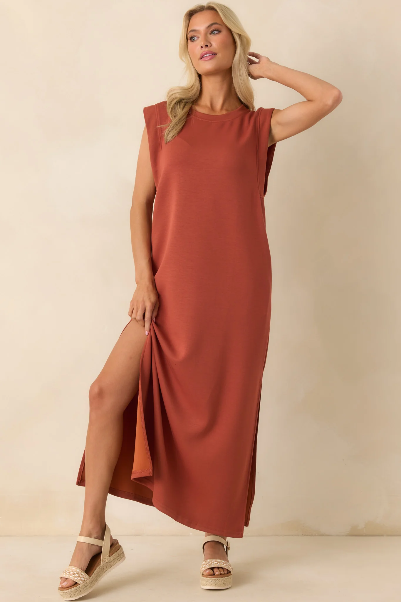 Between Now And Then Terracotta Cotton Sleeveless Maxi Dress