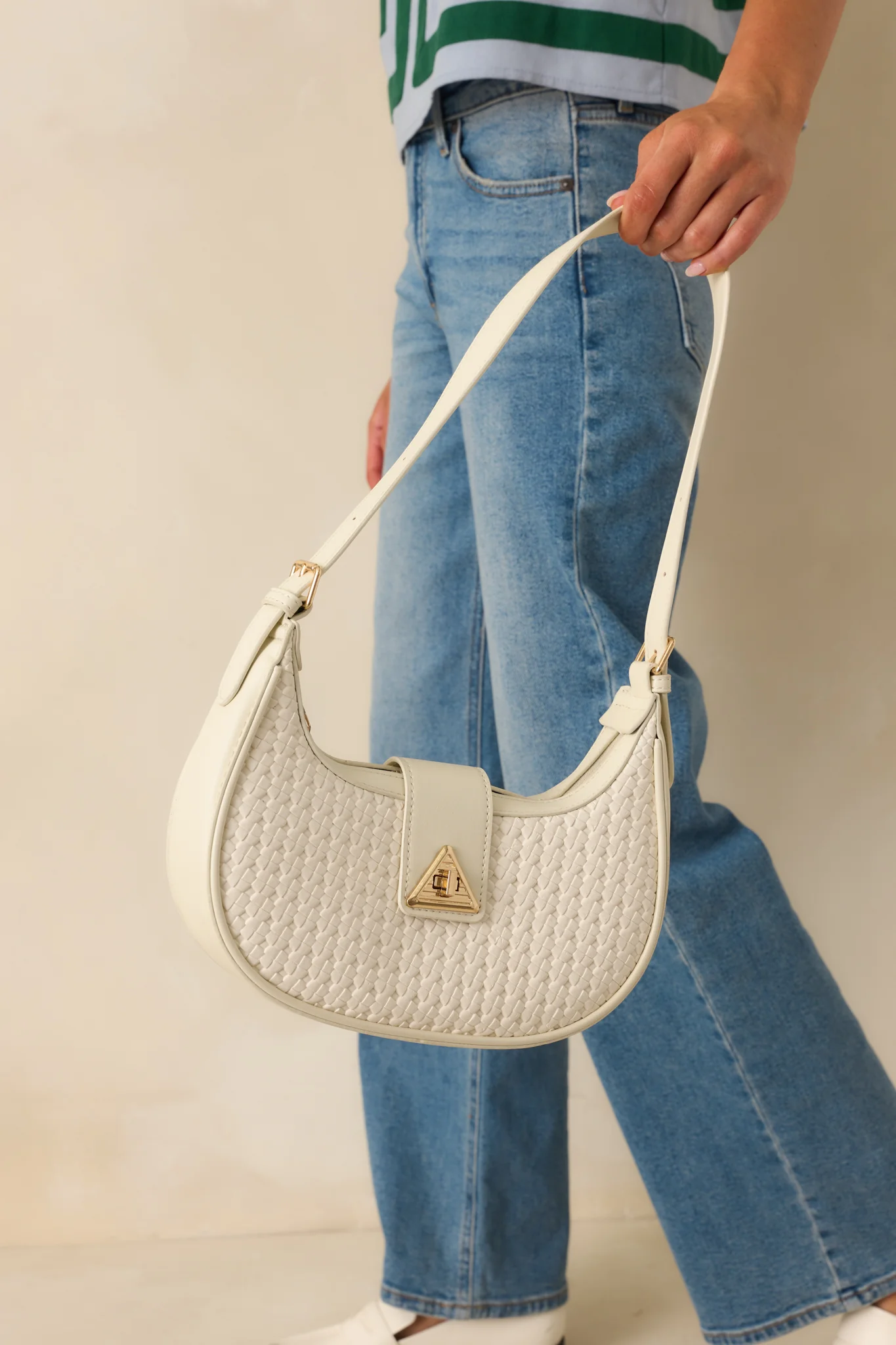 Trust Me On This One White Woven Faux Leather Handbag