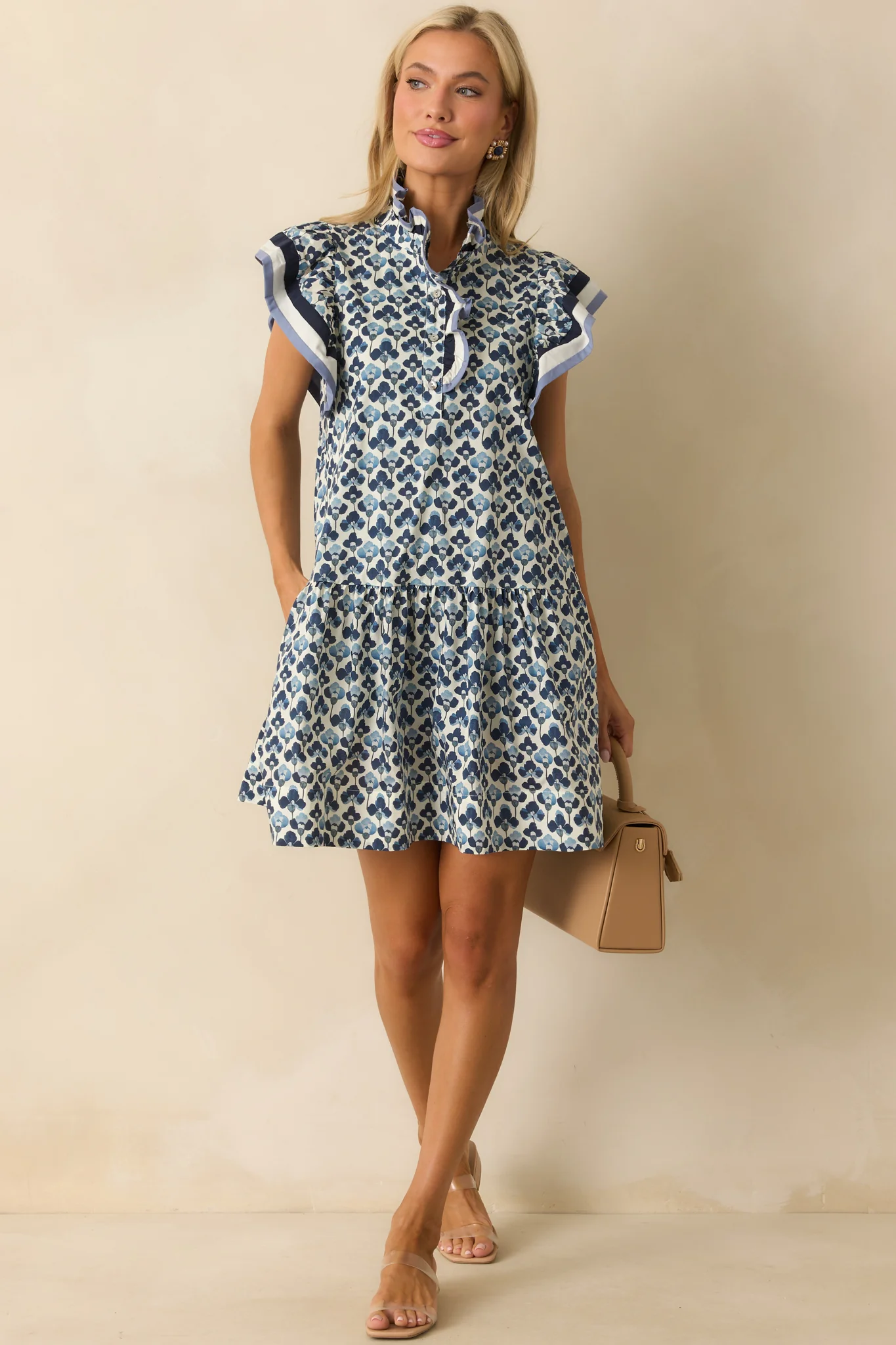Through And Through Blue Multi Floral Print Cotton Mini Dress