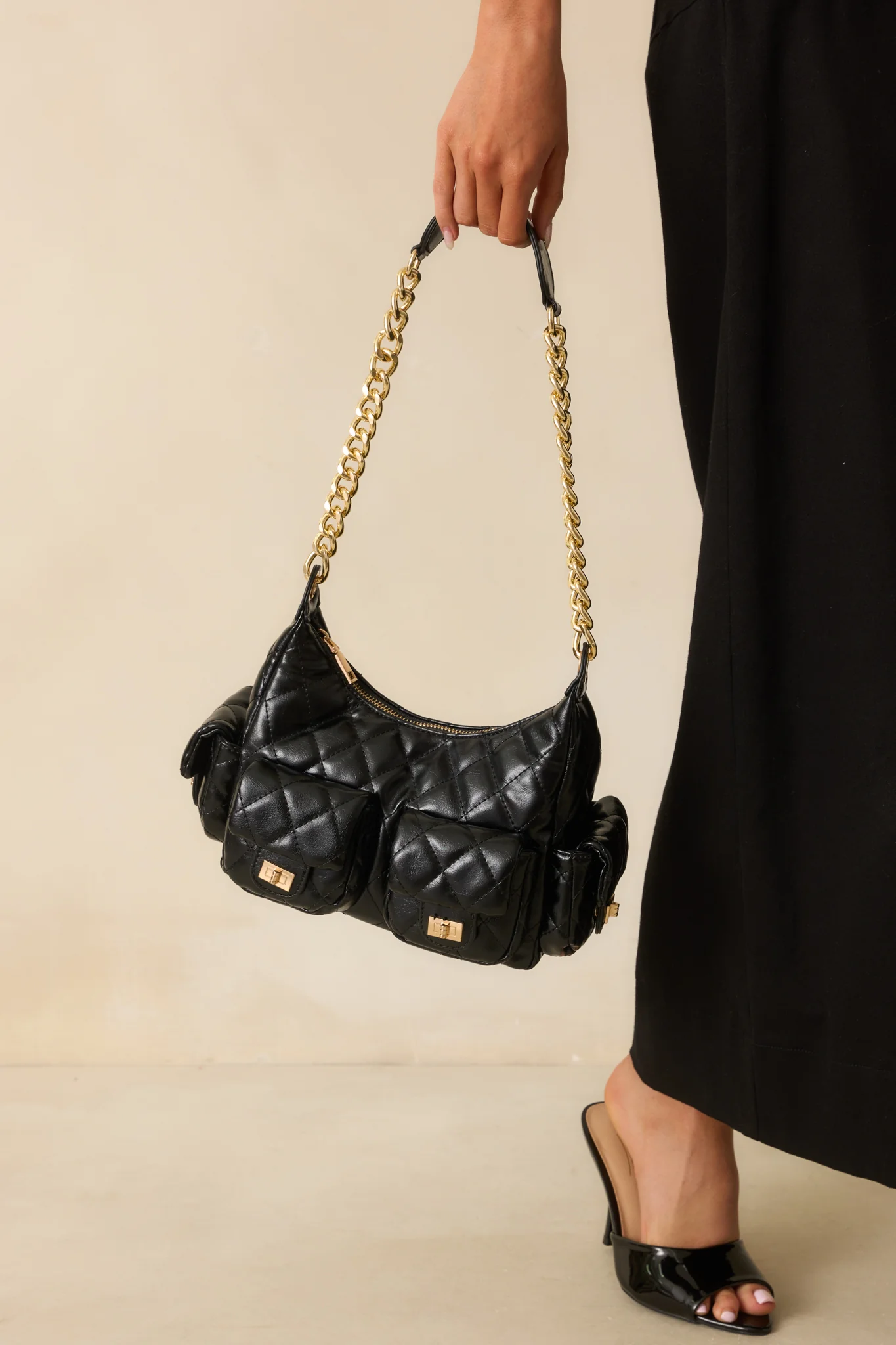 Little Something Extra Black Faux Leather Quilted Handbag