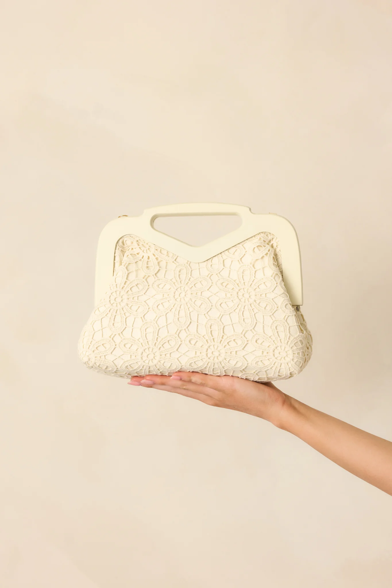 Matching The Vibe Ivory Lace Embroidered Handbag