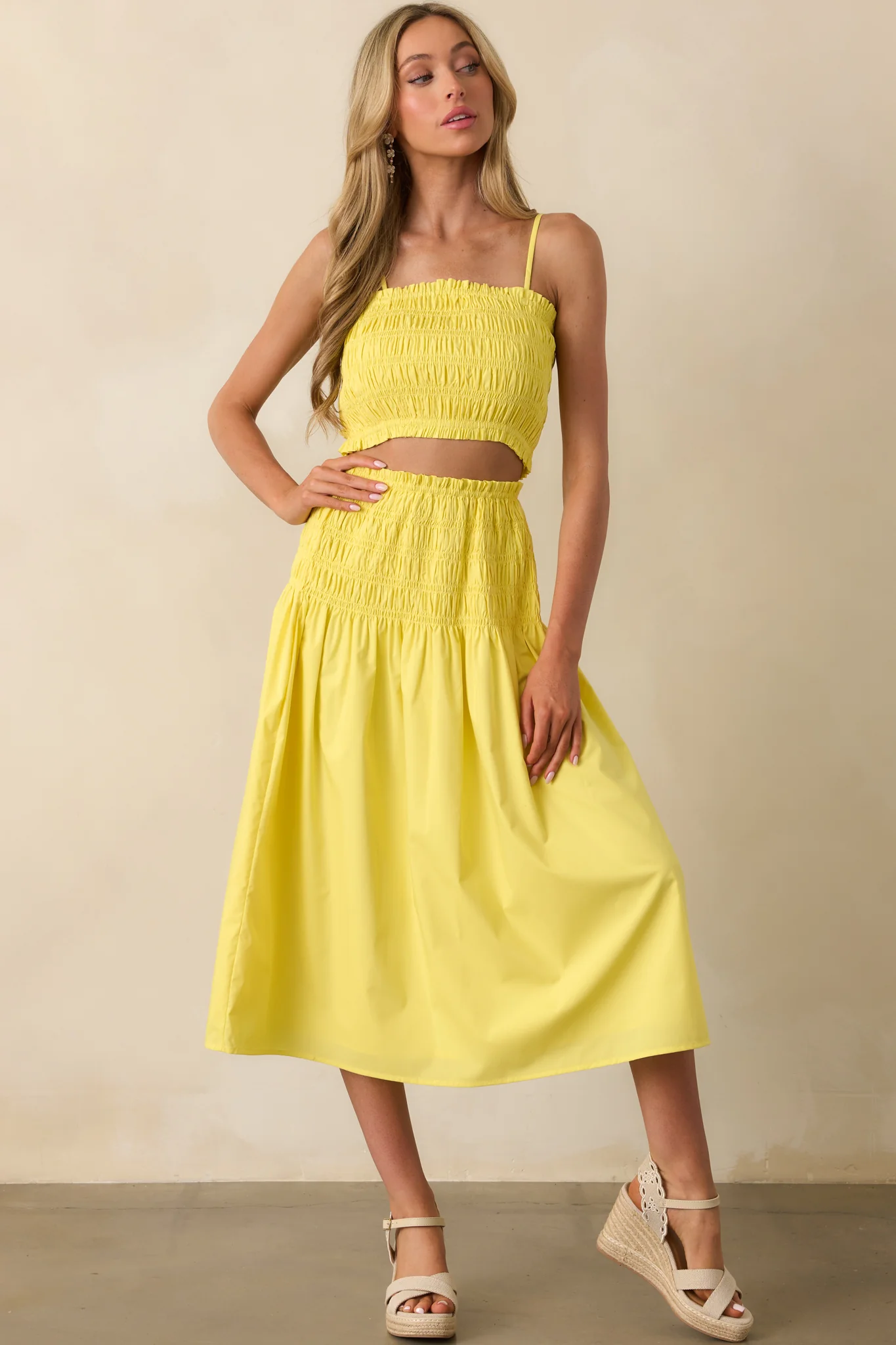 Life Can Surprise You Bright Yellow Smocked Crop Top