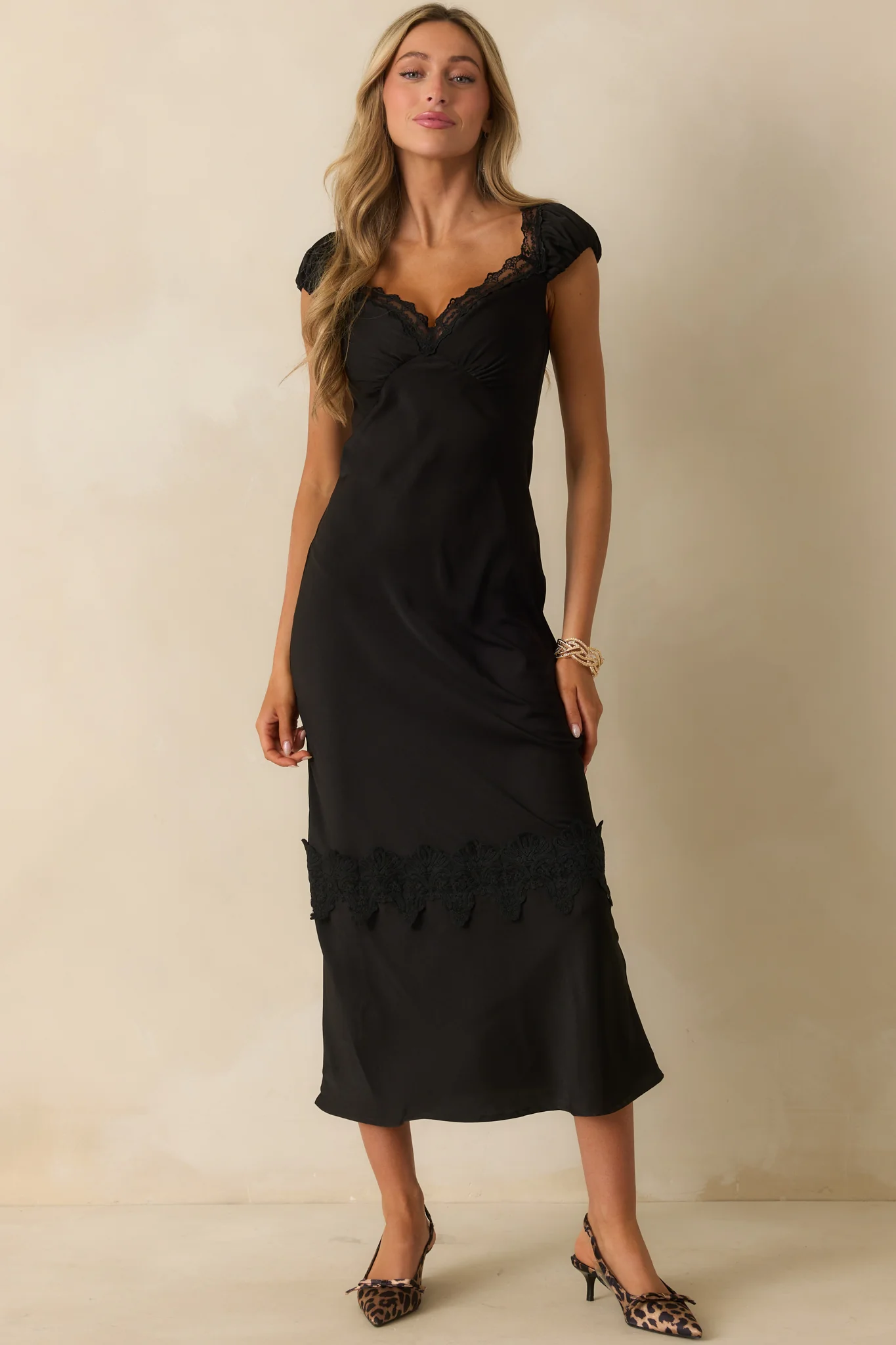 MINKPINK Black Lace Trim Momento Bias Midi Dress