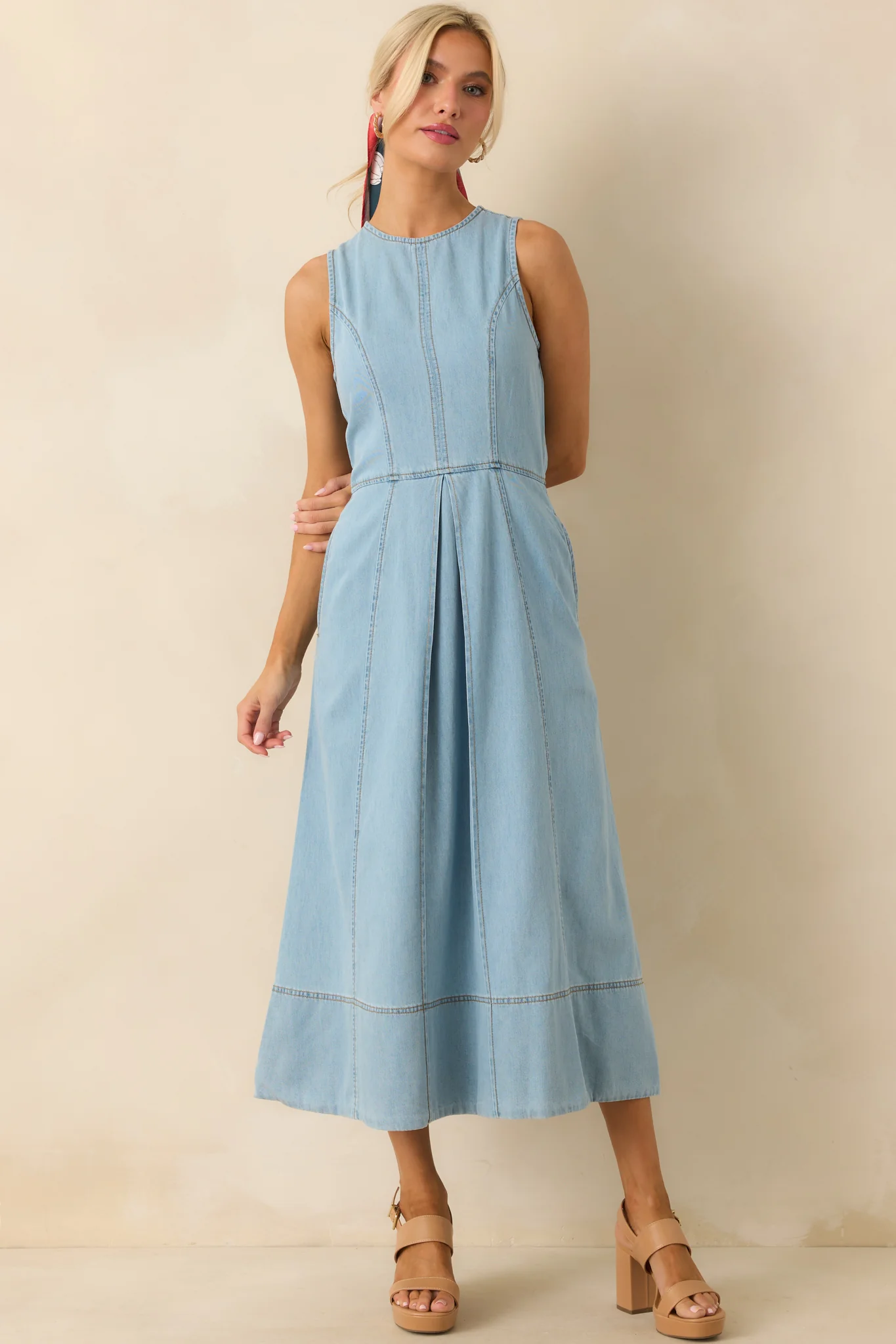 Staple The Label Light Wash Amelia Chambray Midi Dress