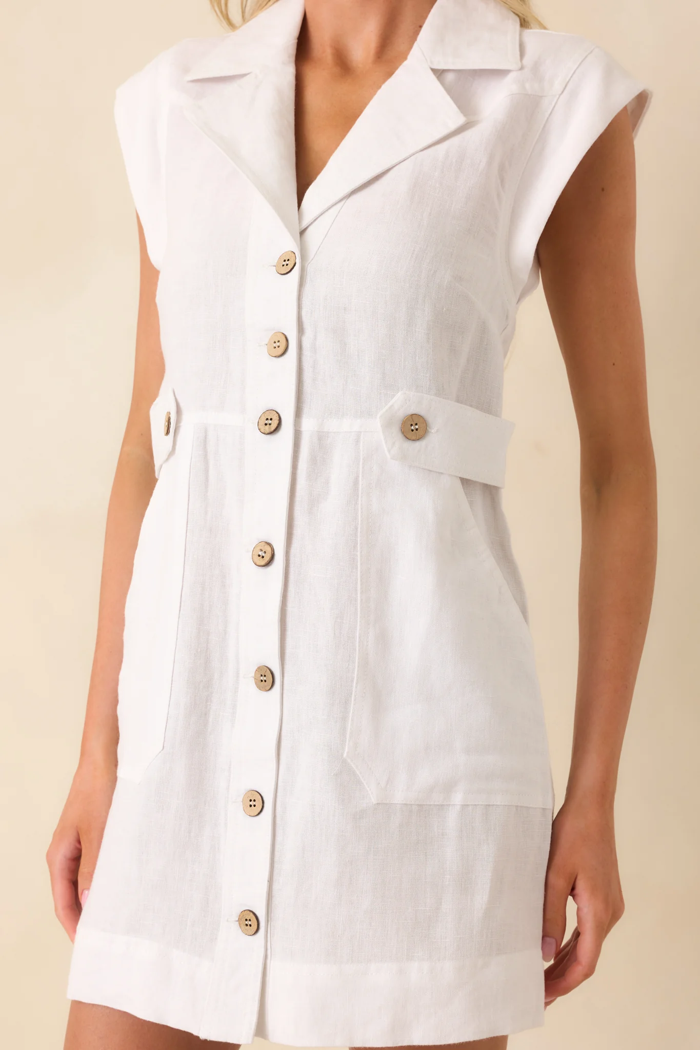 Never A Bad Day White Linen Button Front Mini Dress