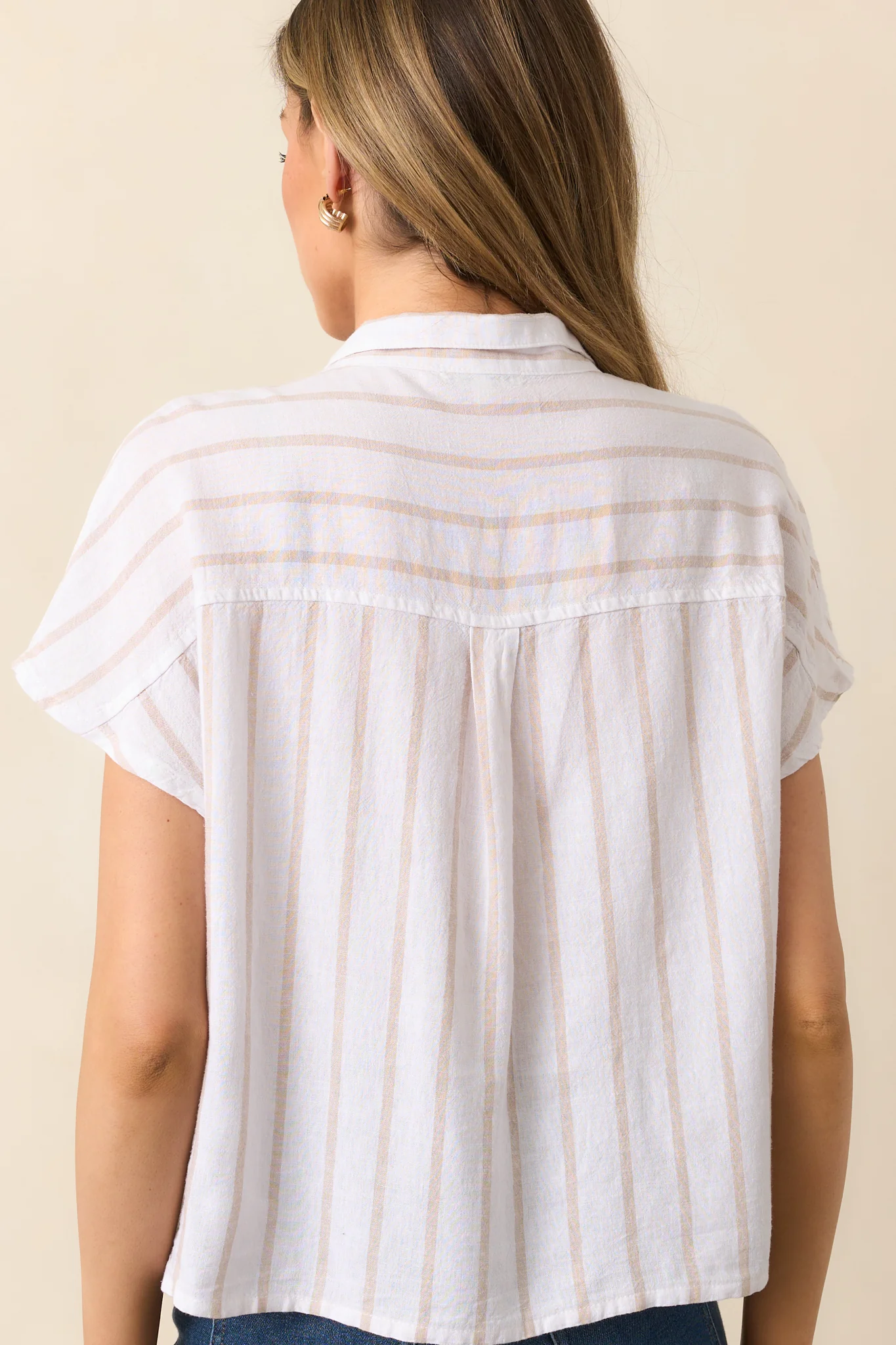 Z Supply Cement Beige Parallel Striped Linen Top