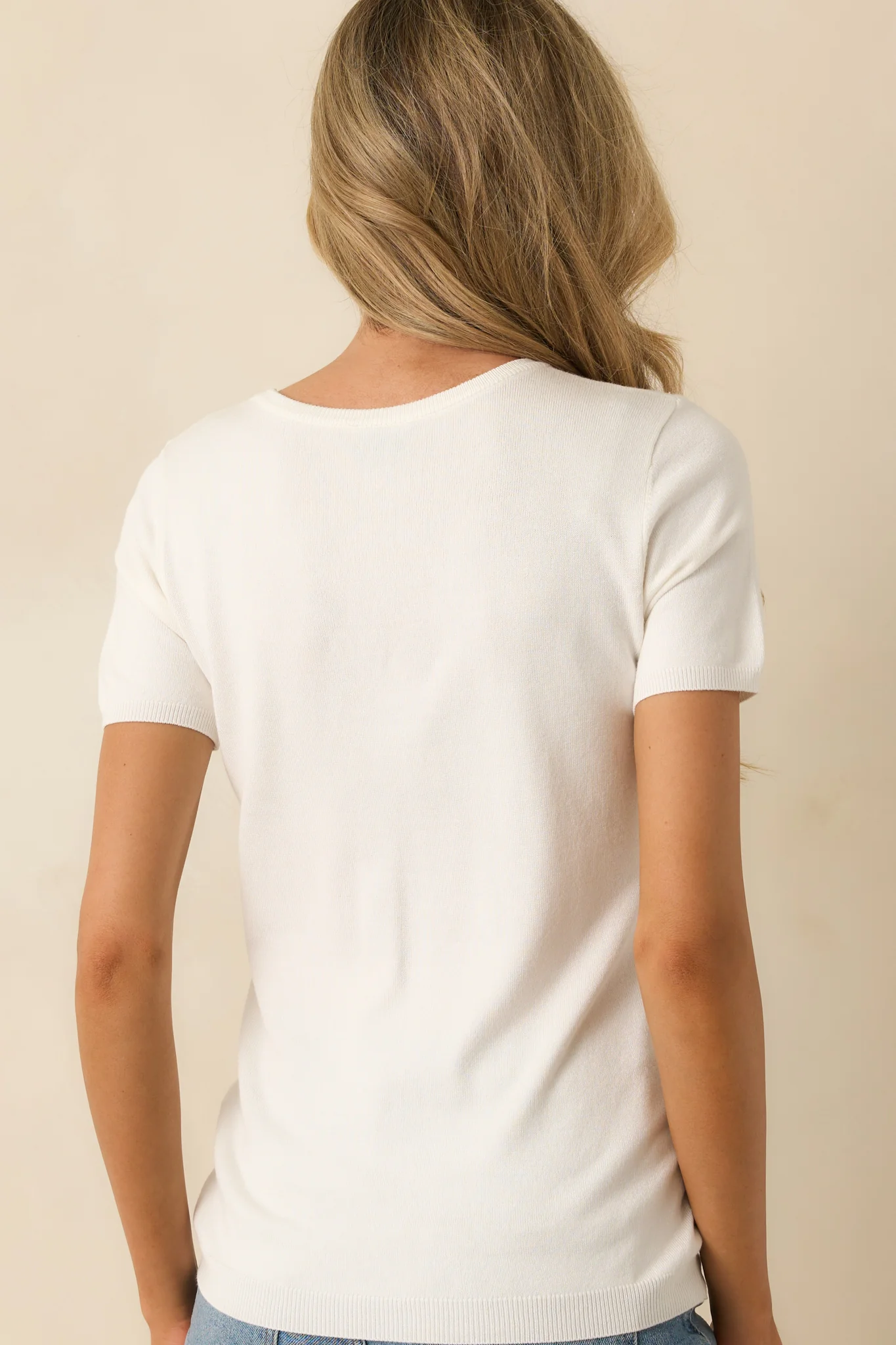 Cross Your Mind Ivory Short Sleeve Sweater Top