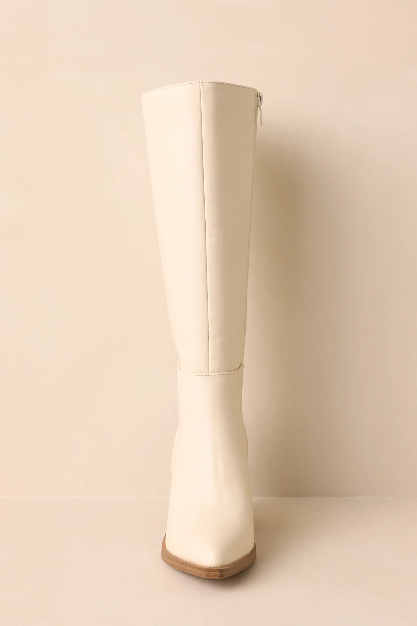 Ivory Faux Leather Knee High Boots