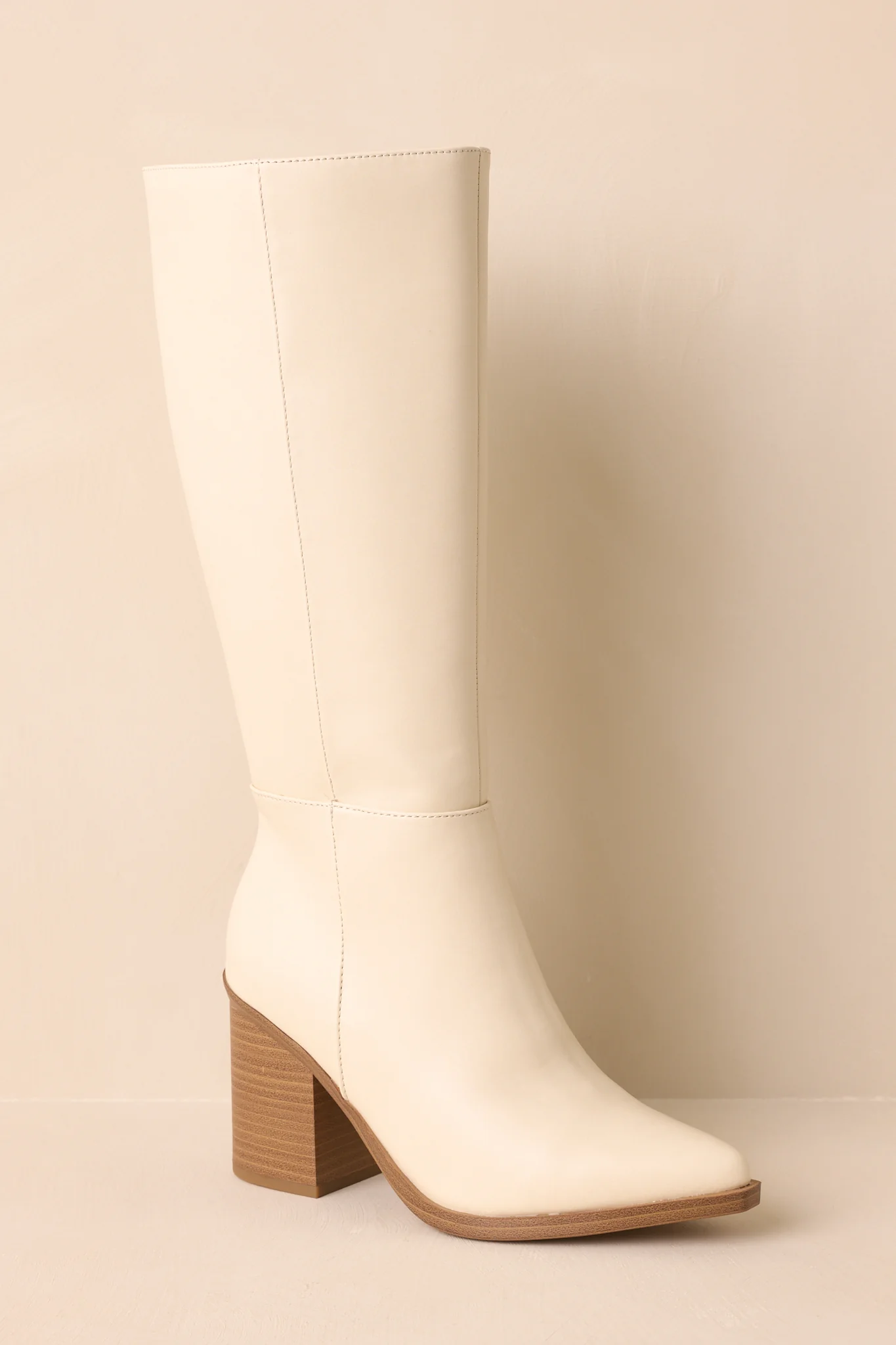 Ivory Faux Leather Knee High Boots