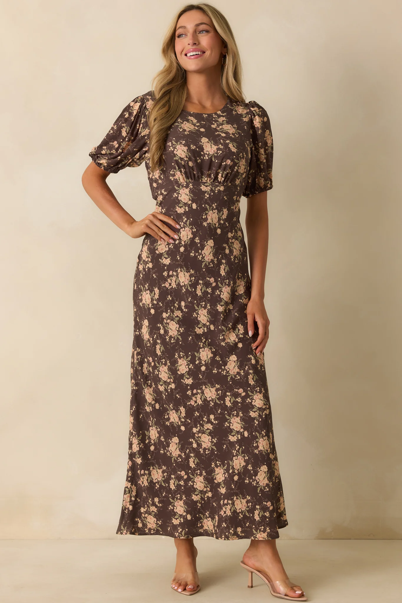 Chocolate Brown Multi Floral Print Maxi Dress