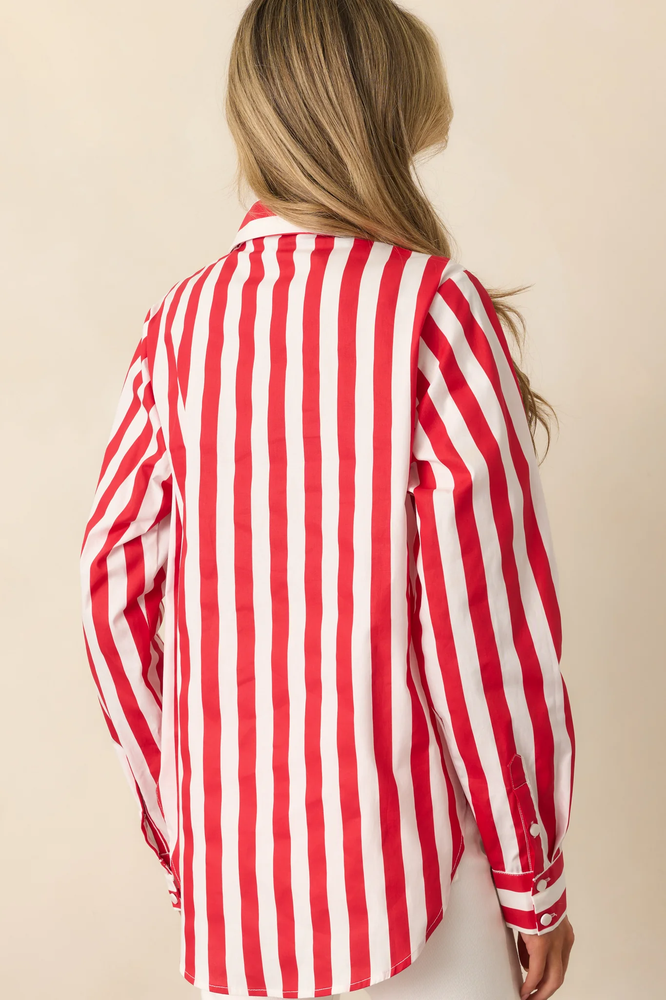 Prosperina Paula Red Stripe Cotton Button Front Top