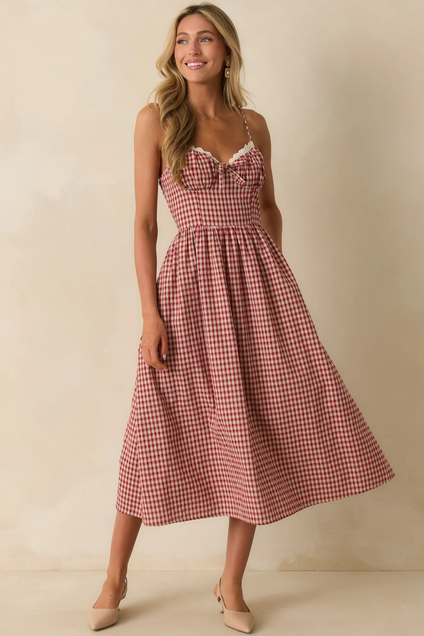 Everything She Does Red Gingham Sleeveless Midi Dress