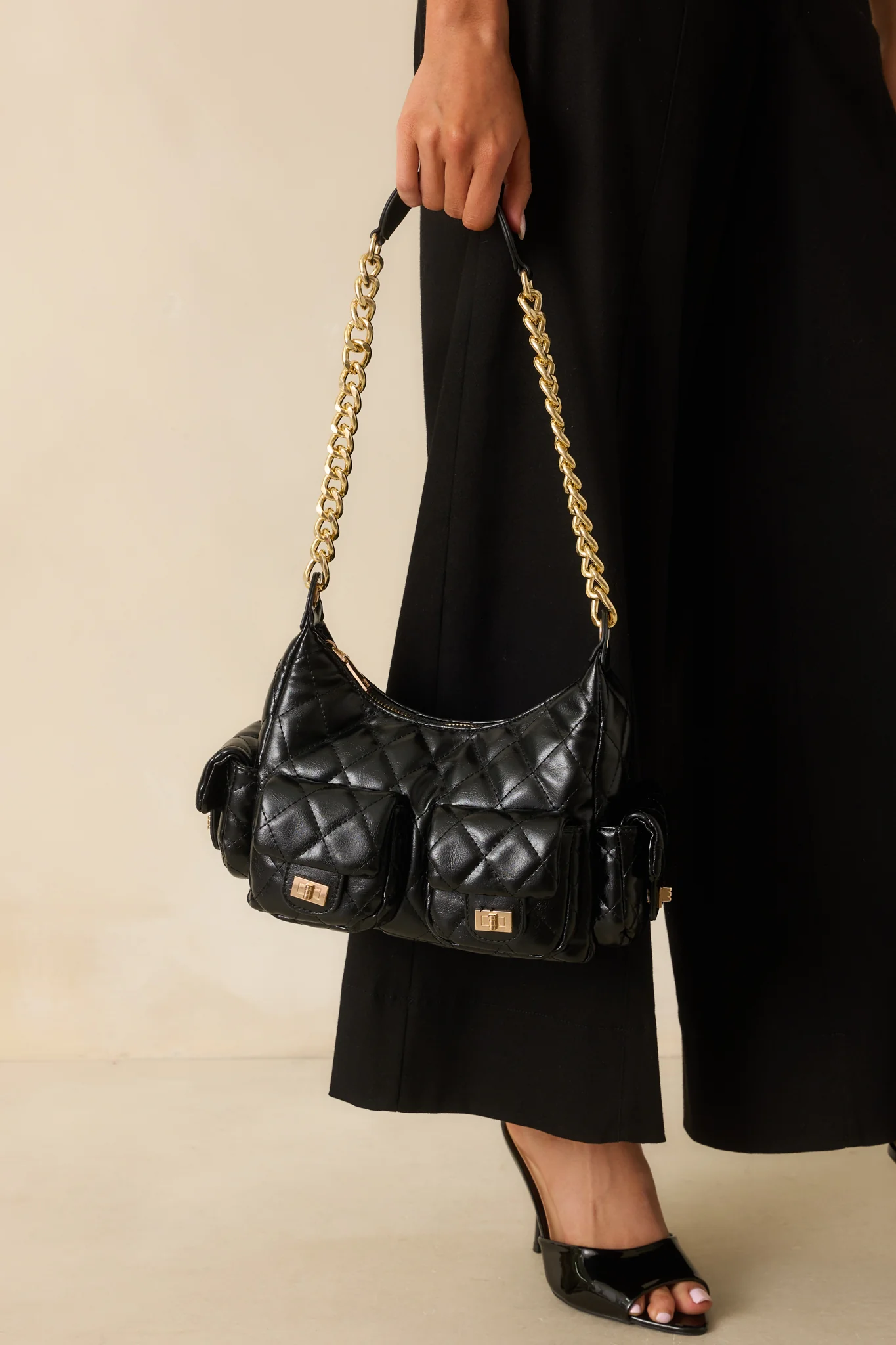 Little Something Extra Black Faux Leather Quilted Handbag