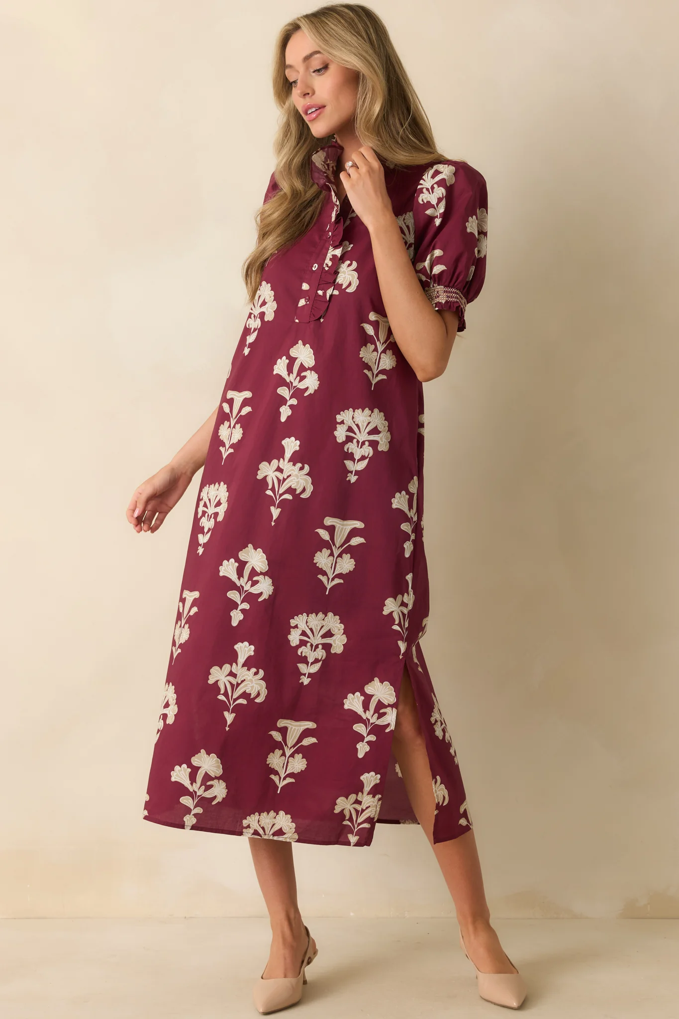 To Say The Least Wine Red Floral Print Cotton Maxi Dress