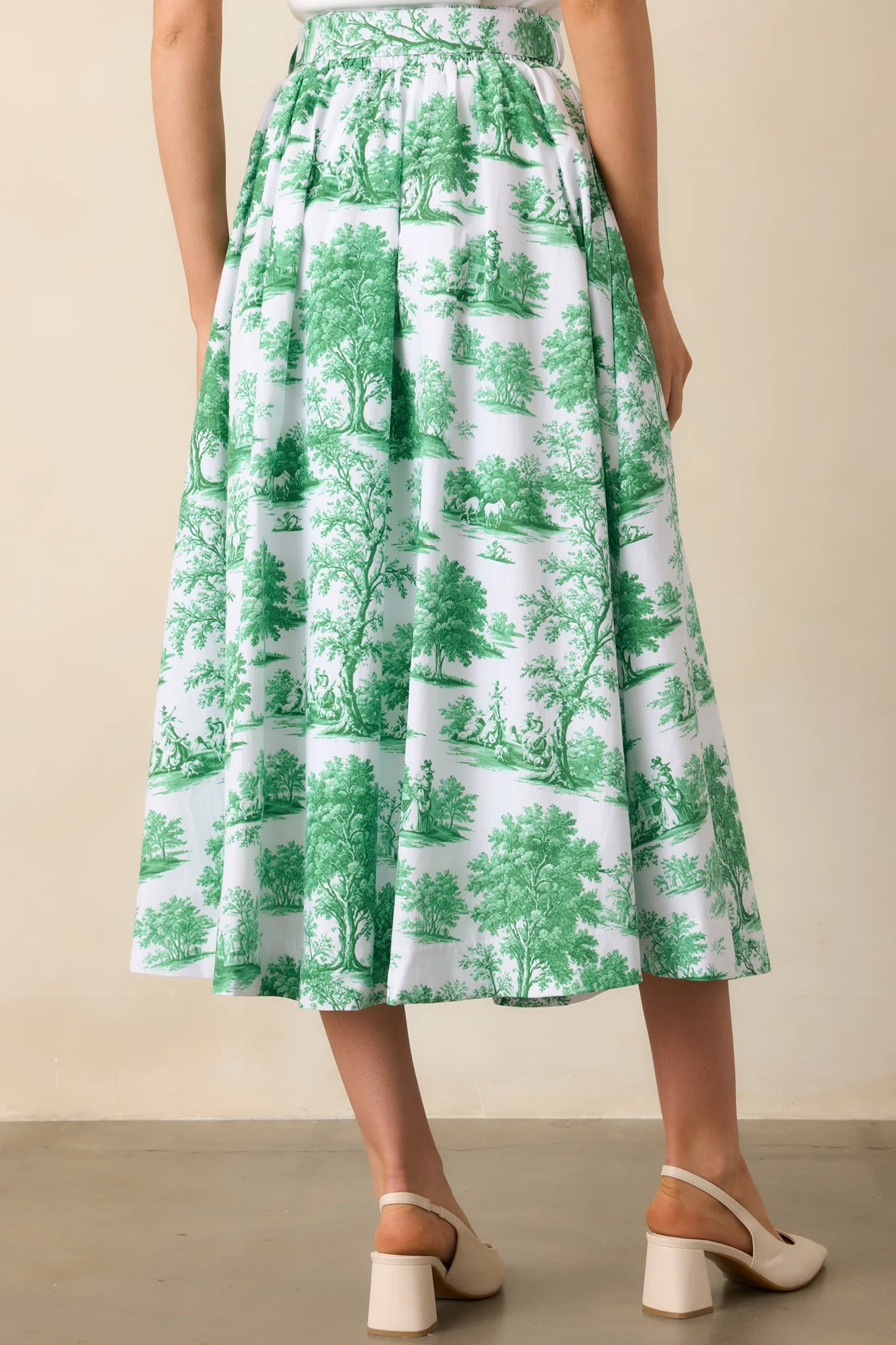 Thena Eden Green Toile Cotton Belted Midi Skirt