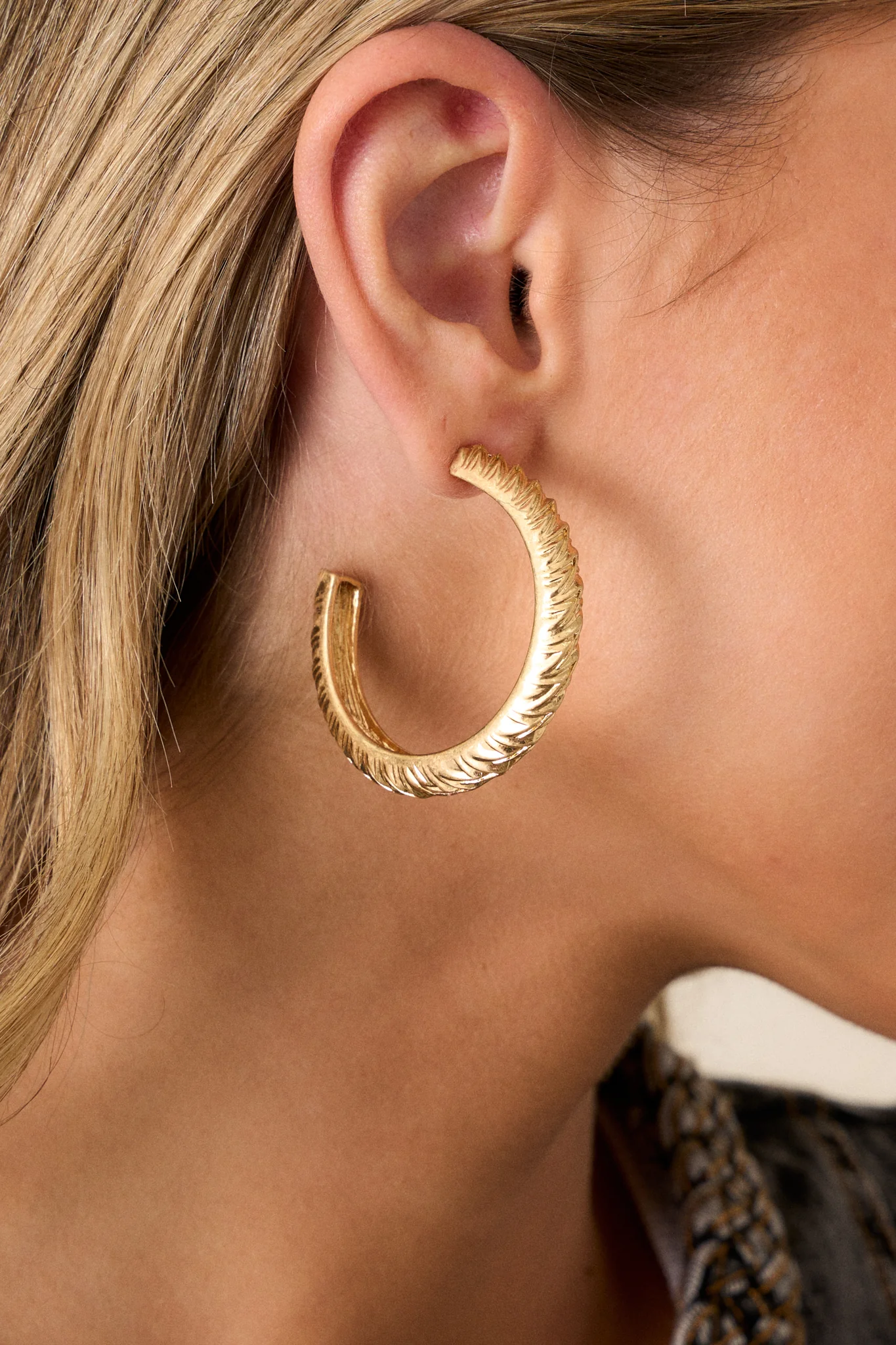 Golden Groove Gold Textured Hoop Earrings