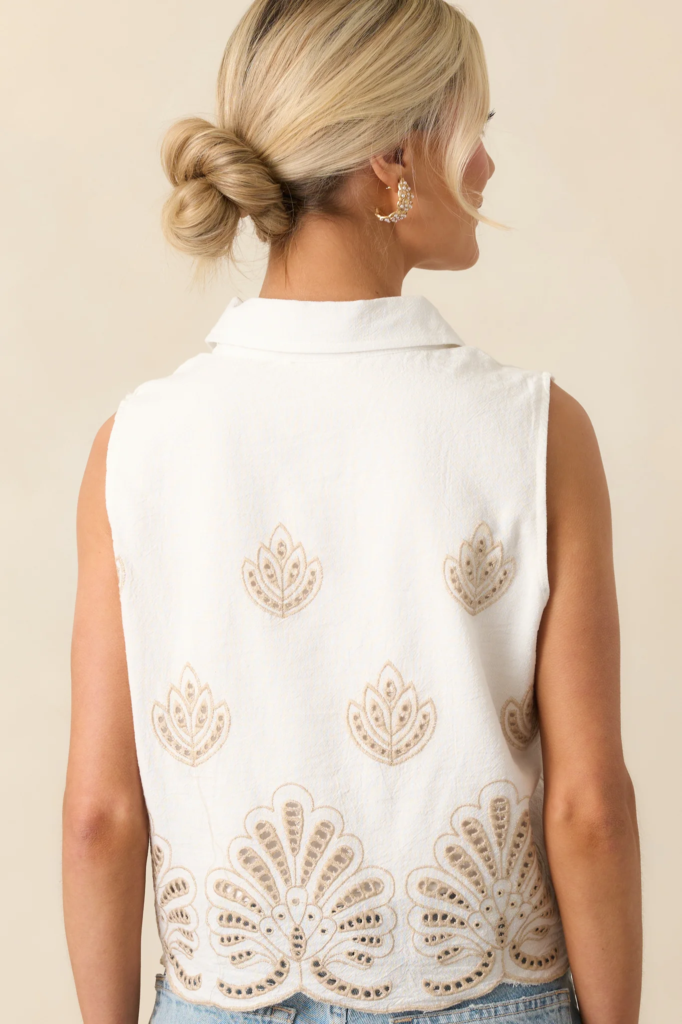 Trust The Timing Ivory Cotton Embroidered Eyelet Top