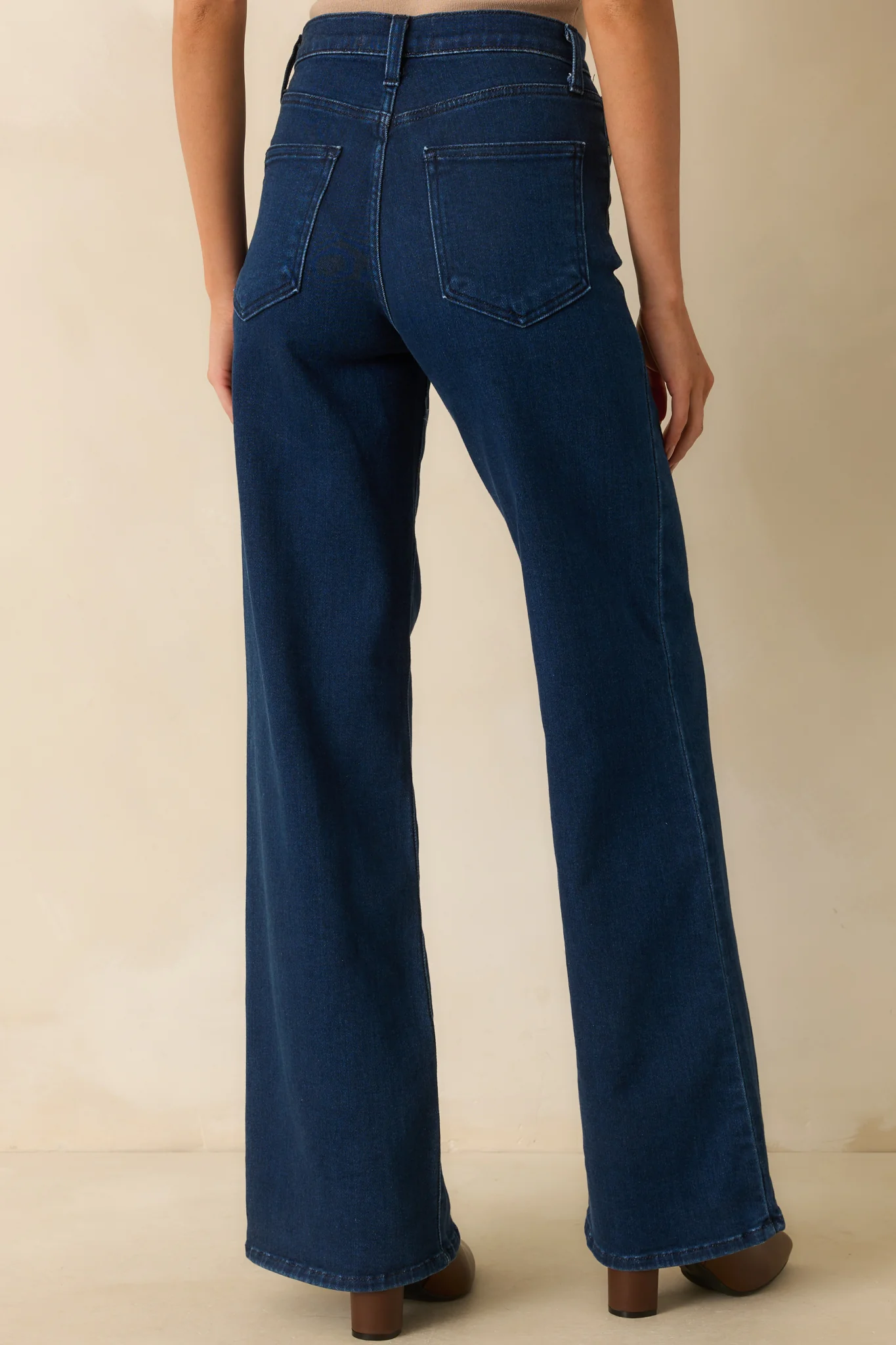 Dark Wash Cotton Denim Wide Leg Jeans