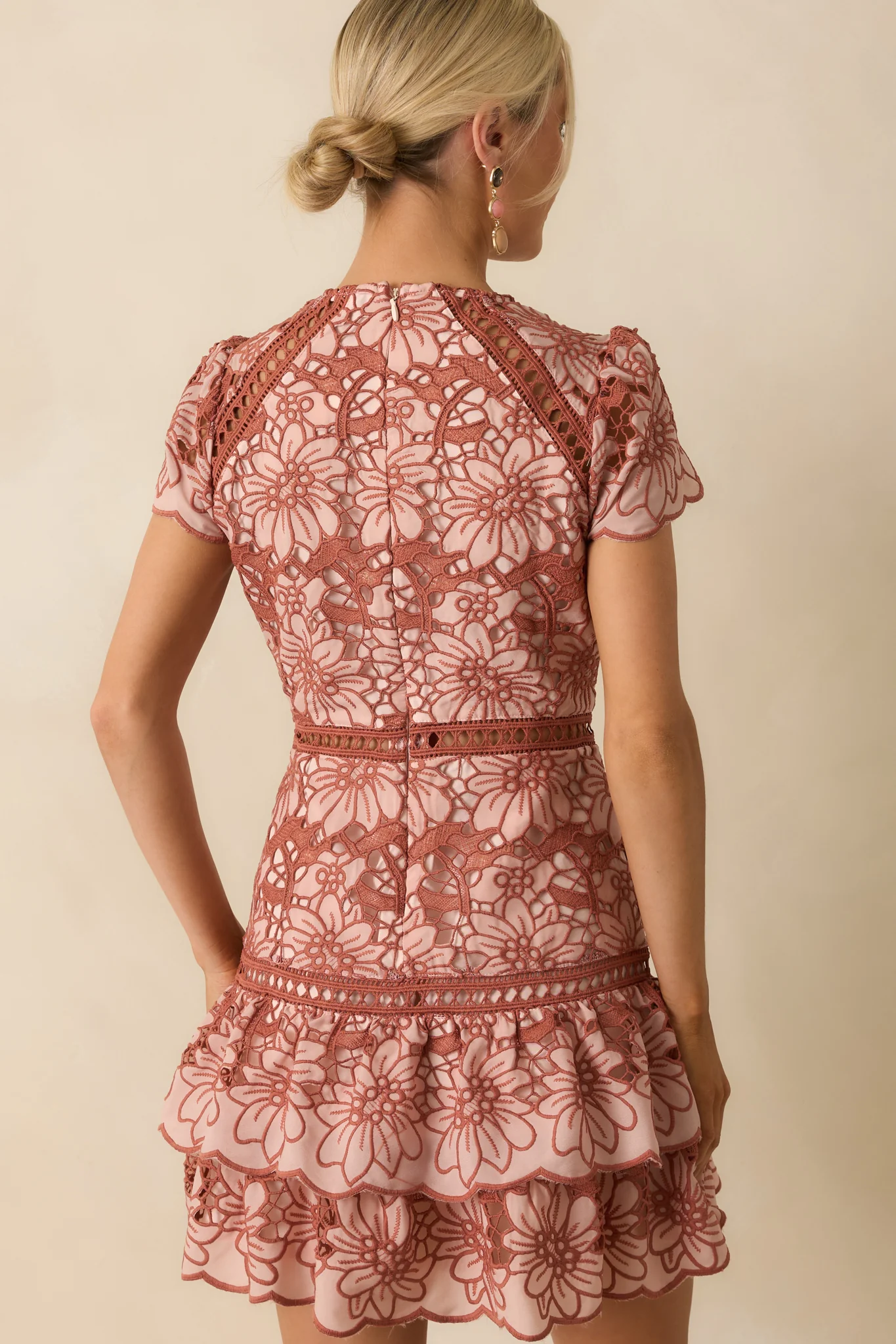 Can’t Miss This Terracotta Multi Floral Embroidered Lace Mini Dress