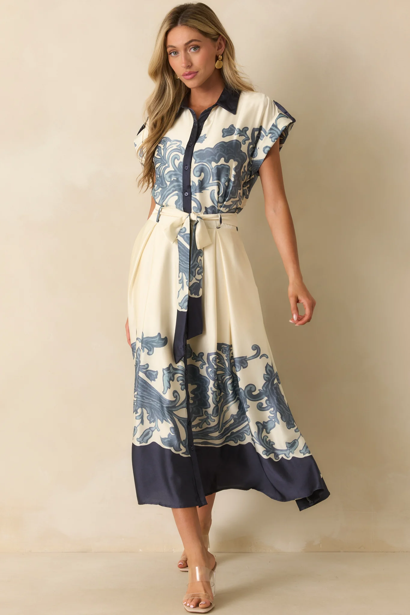 Navy Multi Print Contrast Trim Maxi Dress