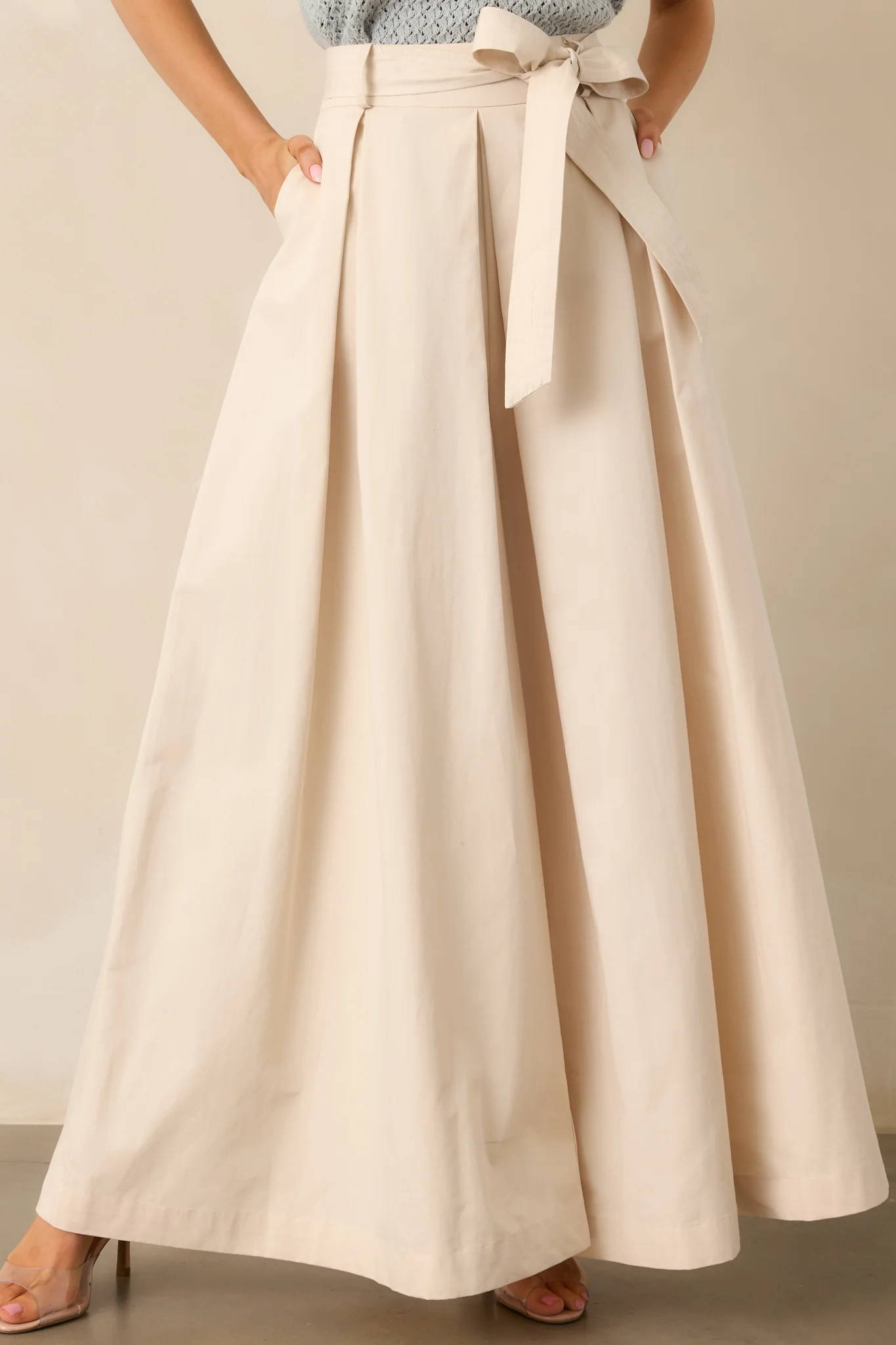 Taking Time Off Ecru Cotton Belted Palazzo Pants