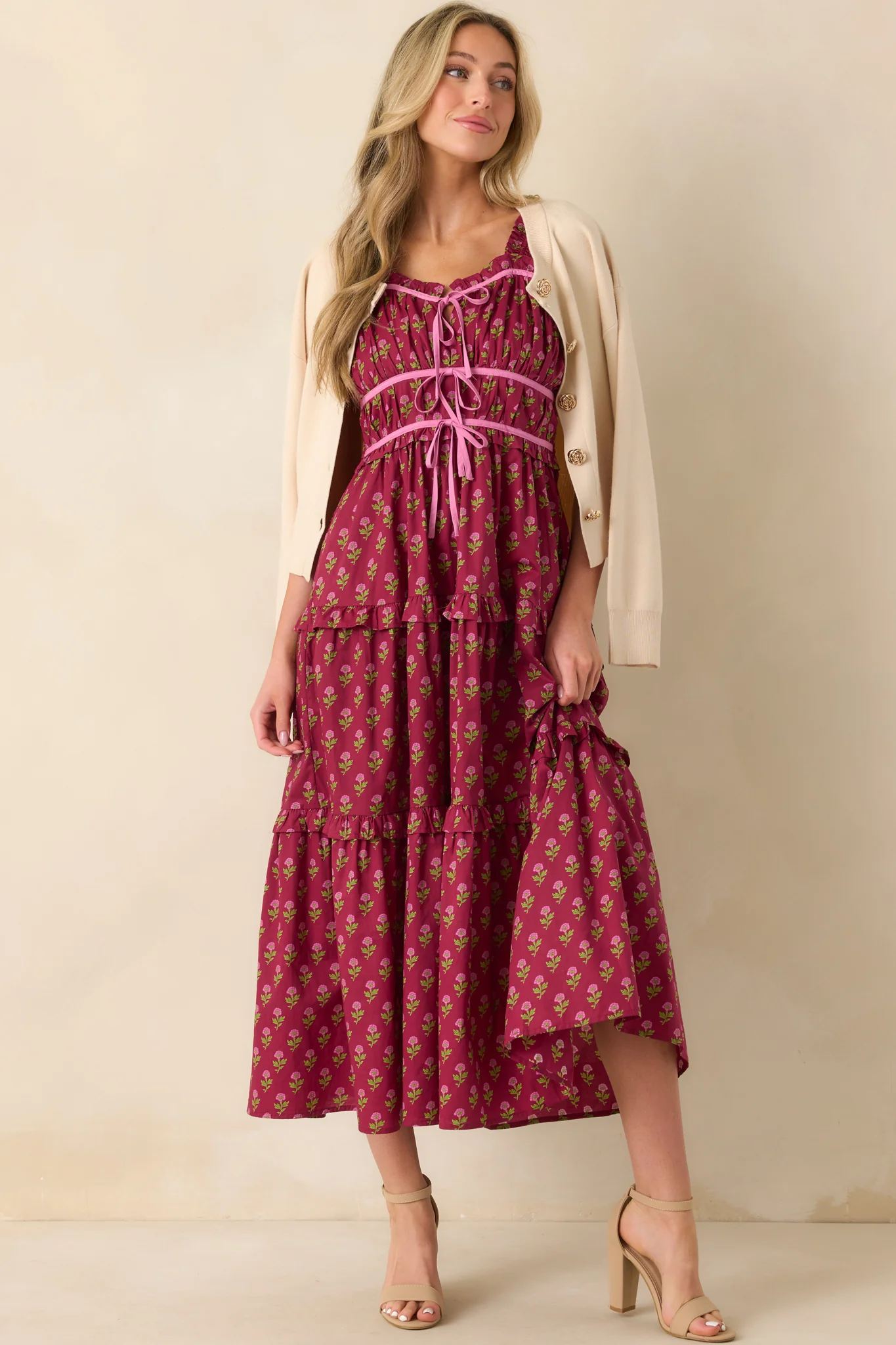 Endless Compliments Burgundy Floral Print Cotton Maxi Dress