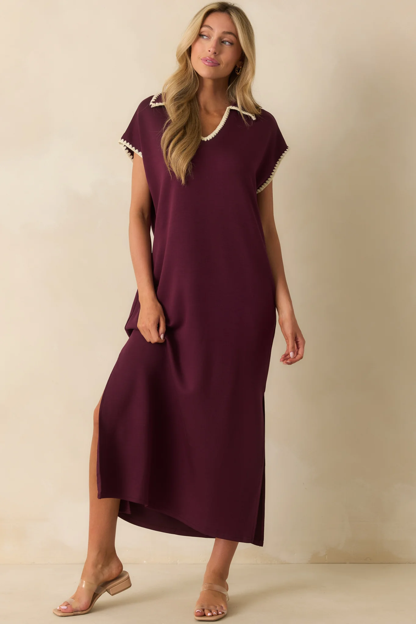 All To Yourself Plum Purple Contrast Trim Polo Maxi Dress
