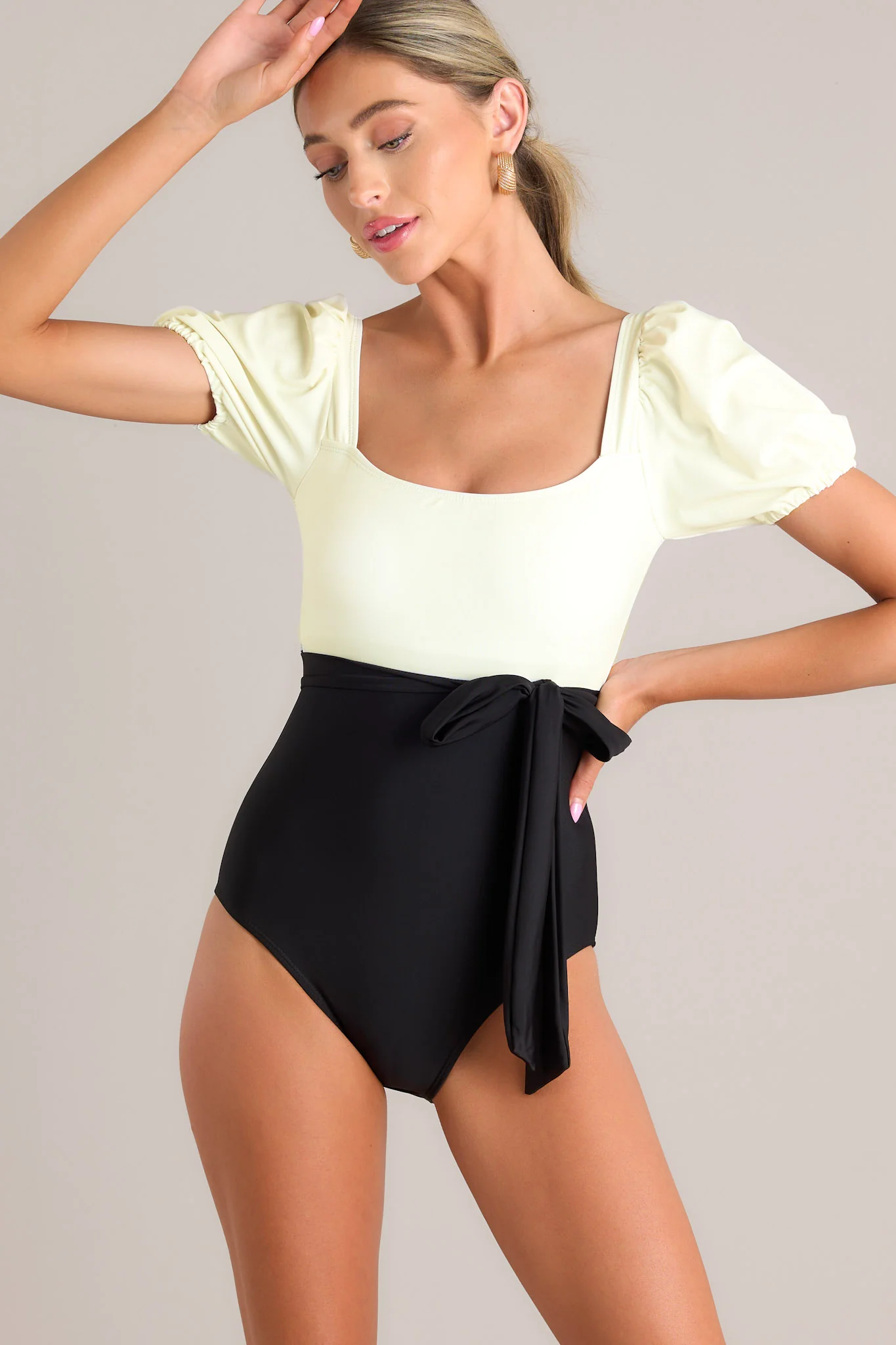 Wave Whispers Ivory & Black One Piece Swimsuit