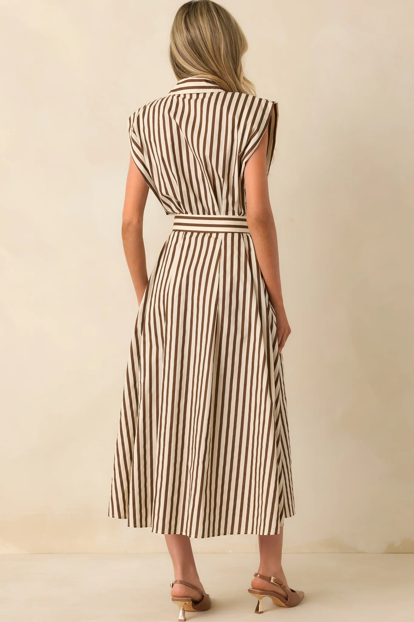 Over The Moon Mocha Stripe Cotton Button Front Maxi Dress