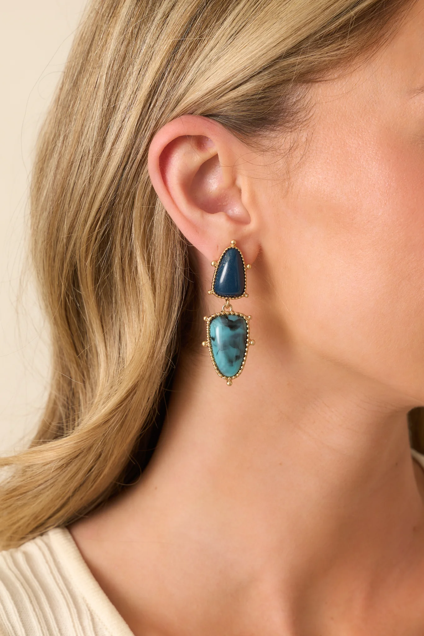Just Being Dramatic Gold Turquoise Stone Drop Earrings