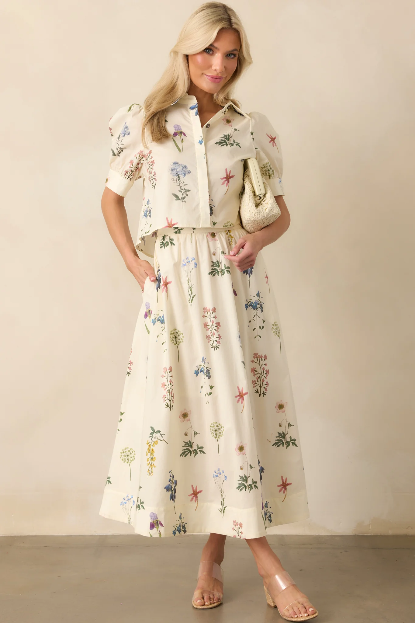 Found My Peace Ivory Floral Print Cotton Button Front Top