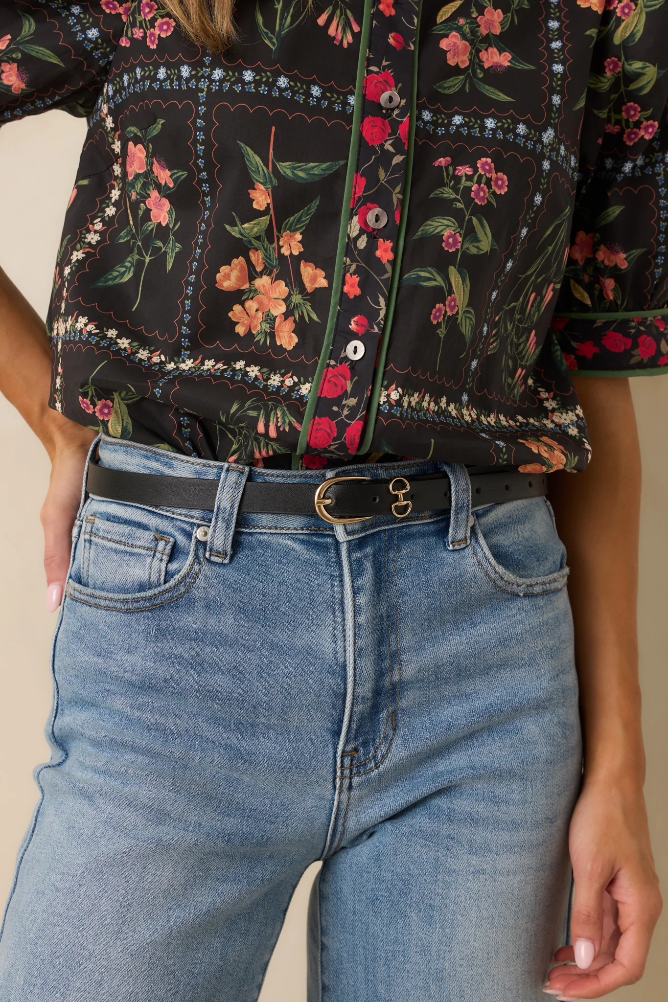 Here All Along Black Faux Leather Horseshoe Buckle Belt