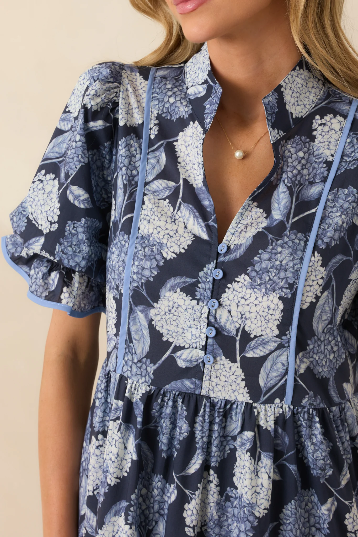 Setting The Pace Blue Hydrangea Floral Print Cotton Maxi Dress