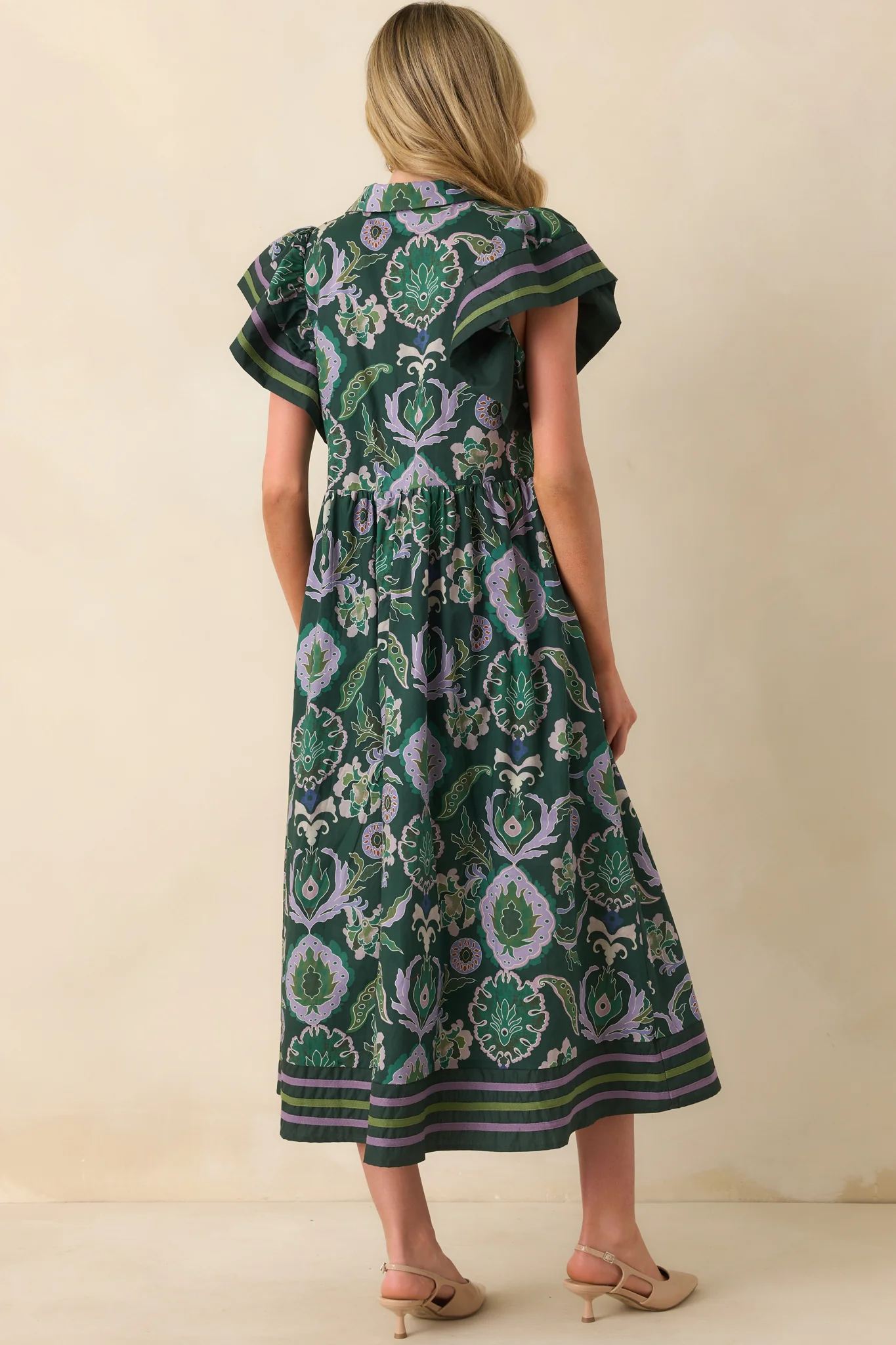 Still Thinking About Her Green Multi Print Cotton Midi Dress
