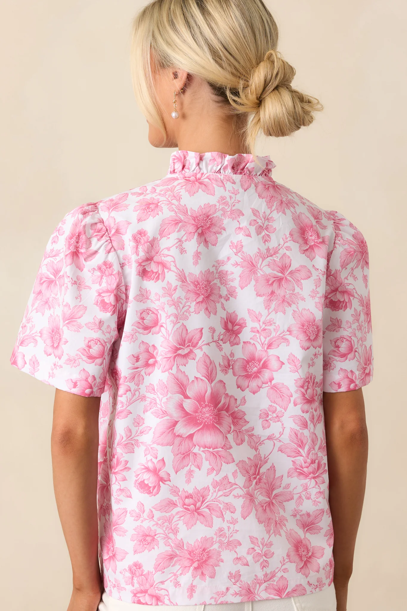 Avery La France Dianthus Pink Floral Cotton Ruffle Top