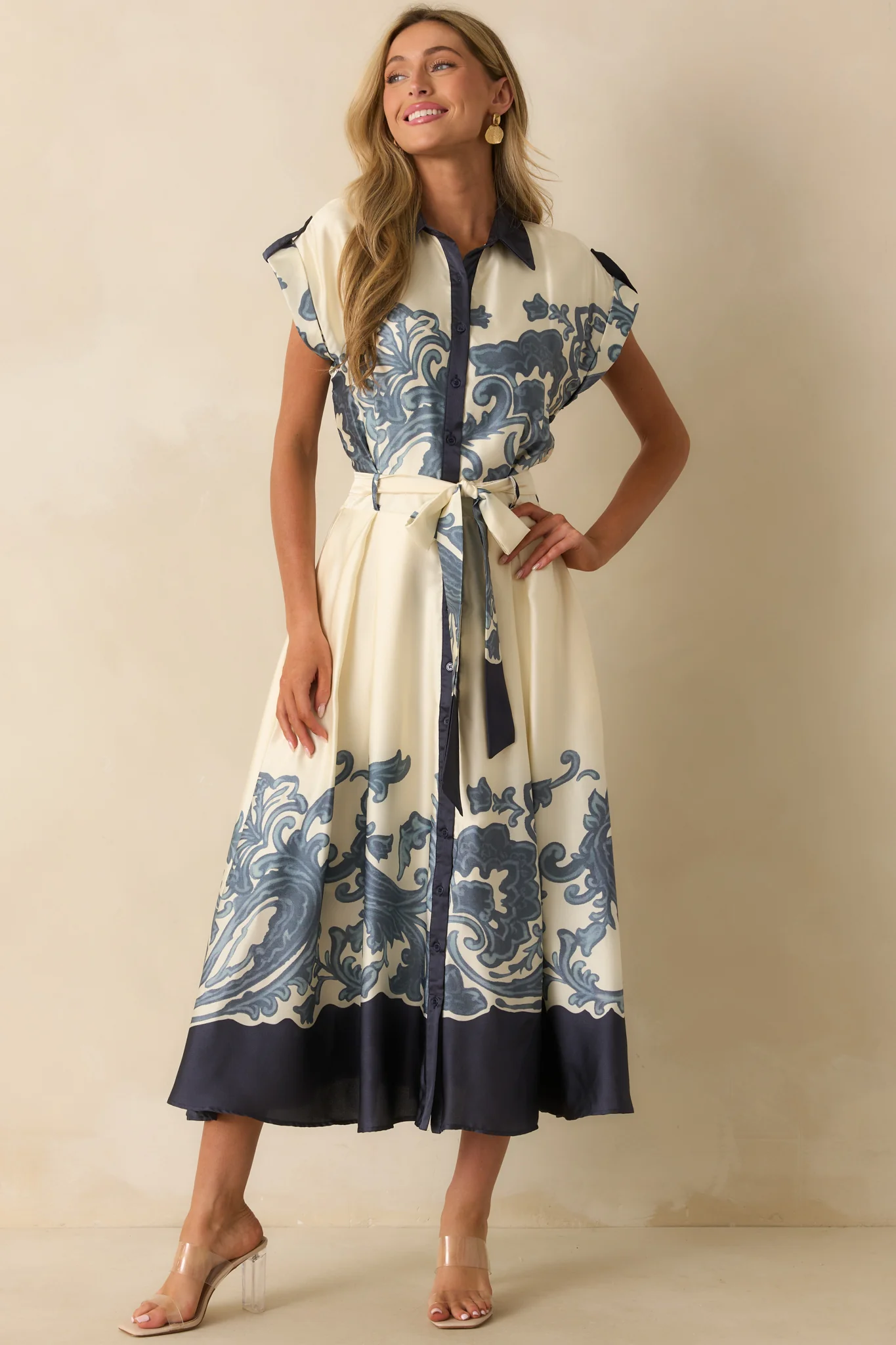 Navy Multi Print Contrast Trim Maxi Dress