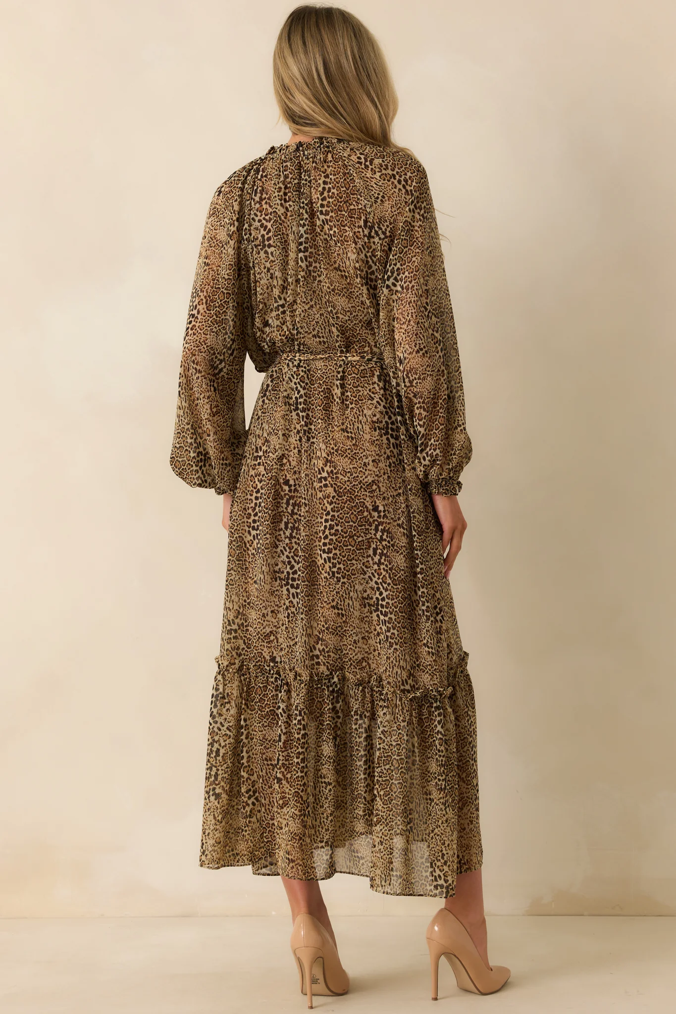 Point Taken Brown Leopard Print Chiffon Maxi Dress