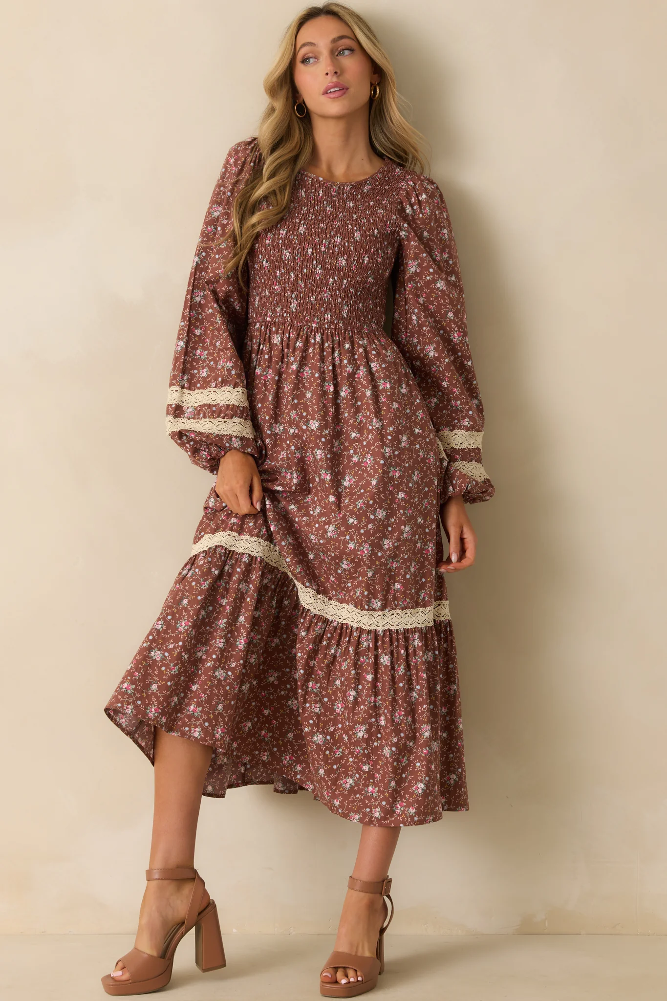 More To Come Mocha Brown Multi Floral Print Cotton Maxi Dress