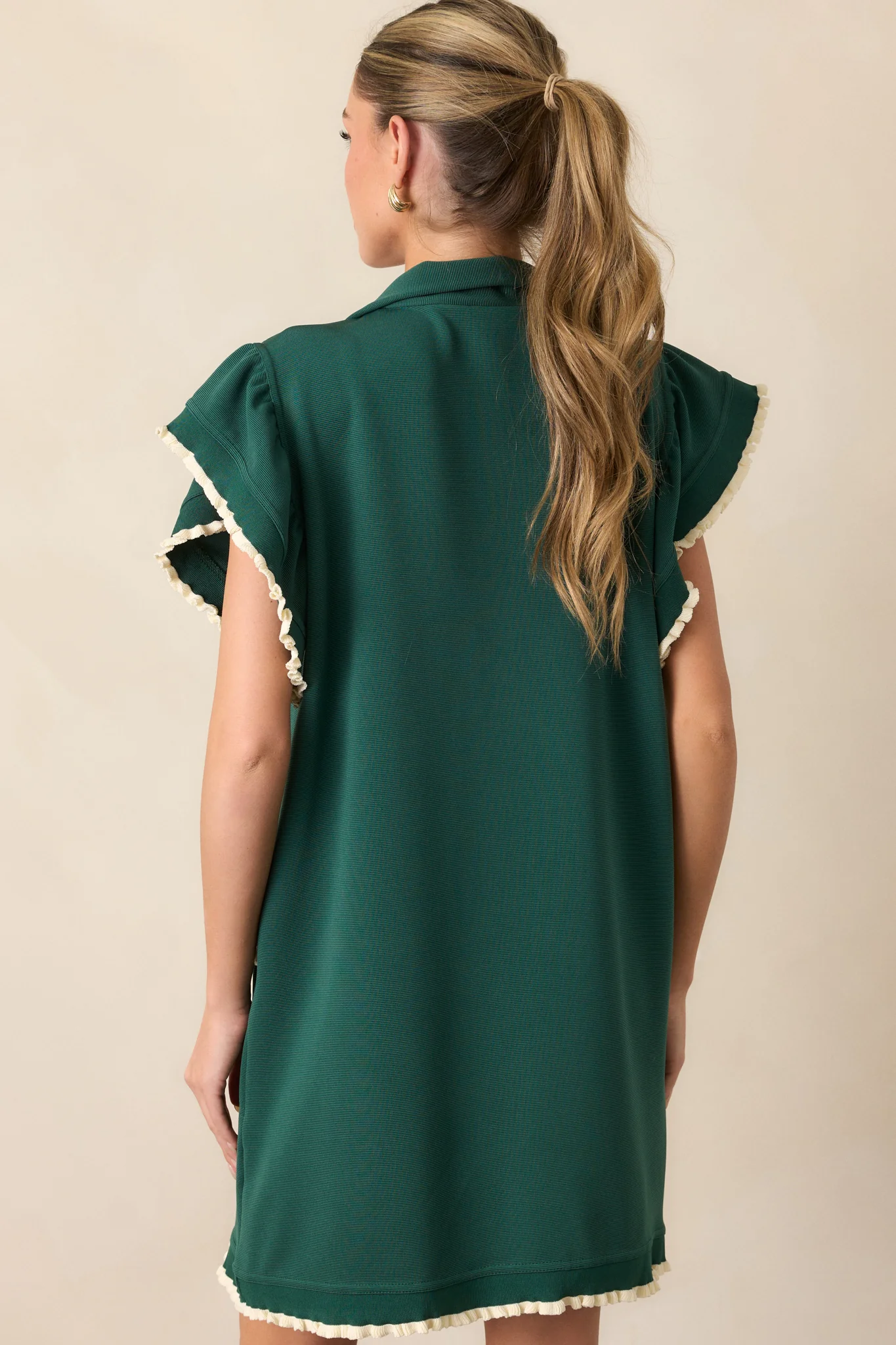 Everywhere & Back Forest Green Flutter Sleeve Mini Dress