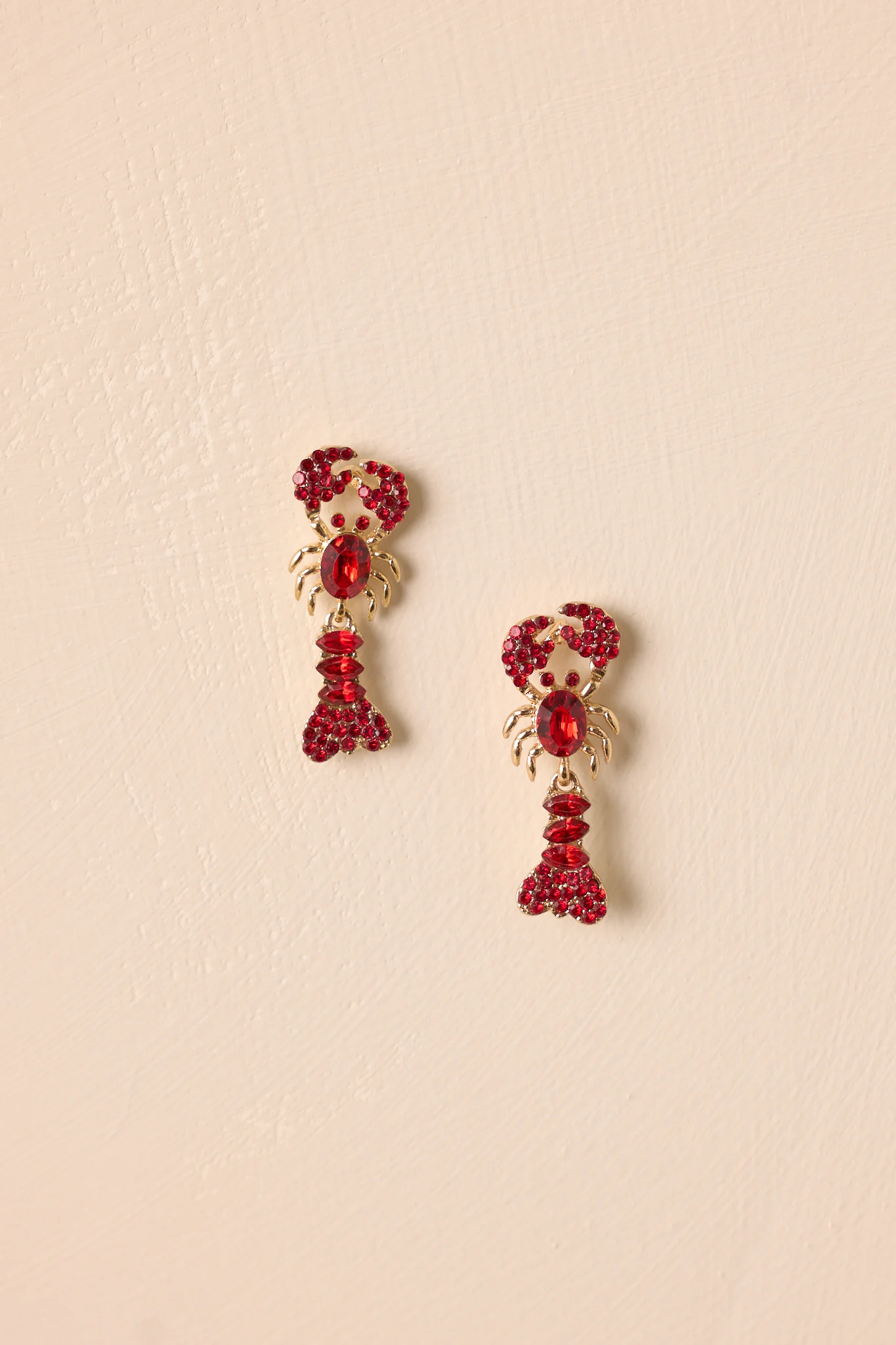 A Reel Catch Red Rhinestone Lobster Earrings