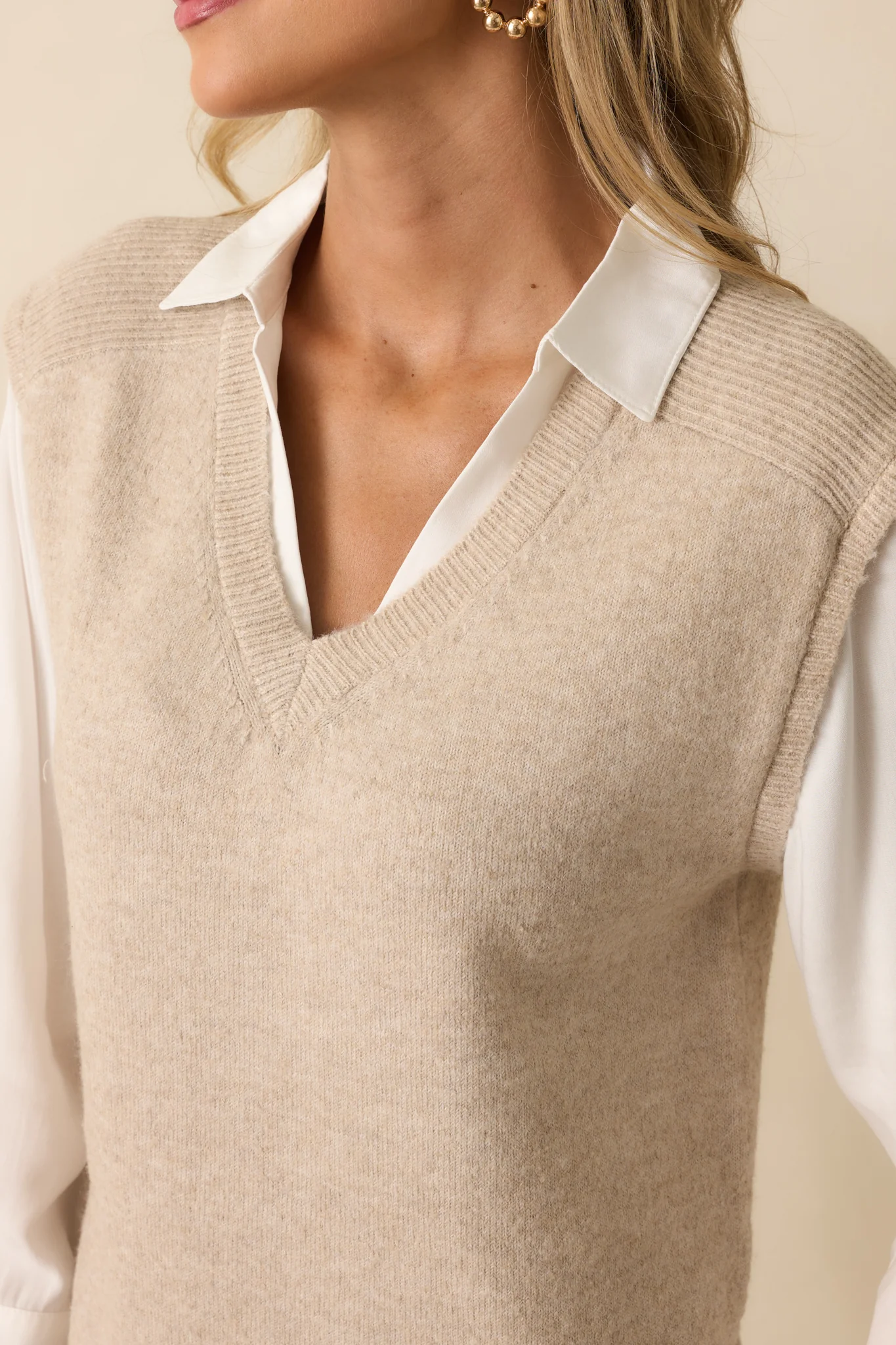 No Exceptions Taupe Knit Sweater Vest Mock Layered Mini Dress