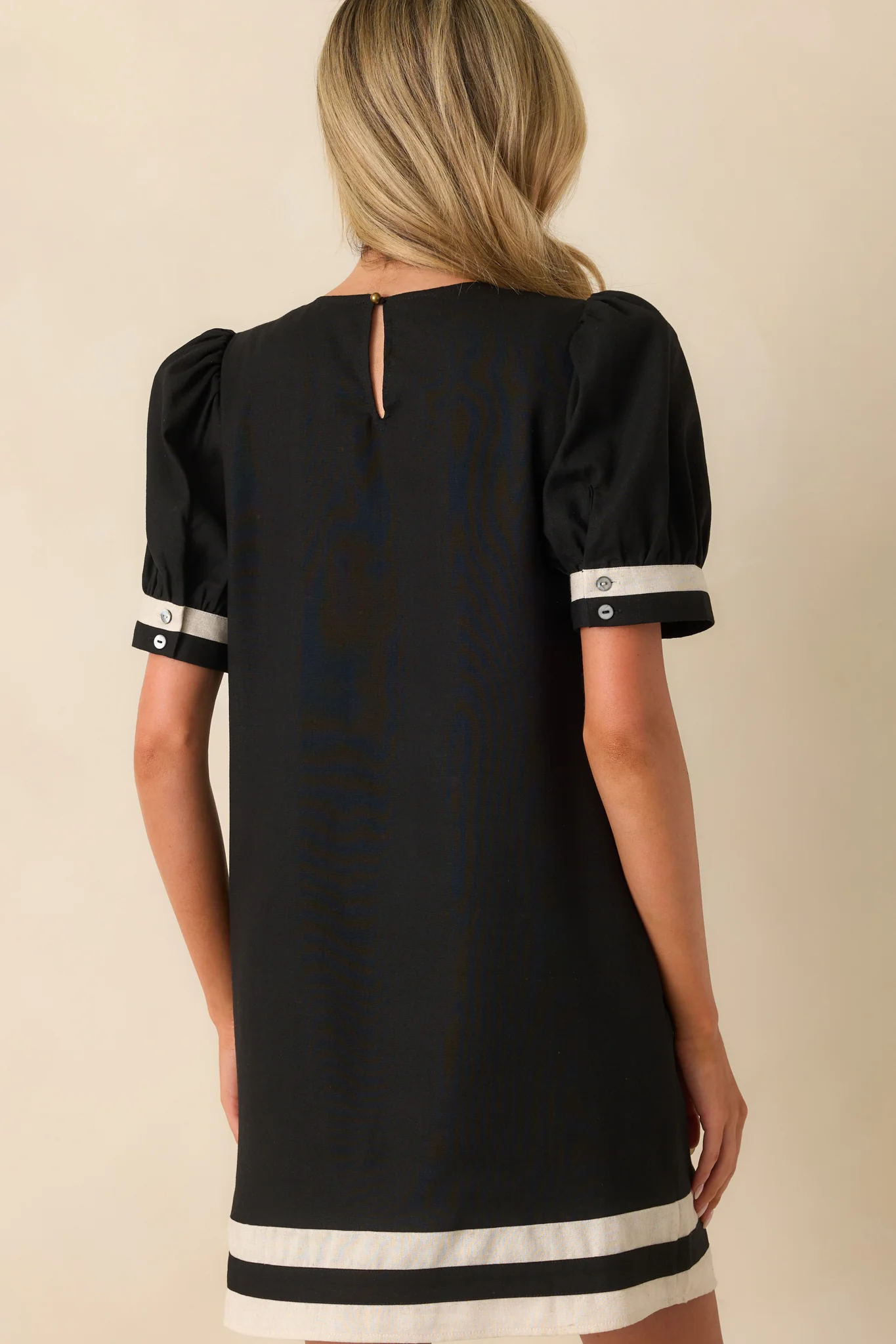 Here For This Black Linen Blend Contrast Trim Mini Dress