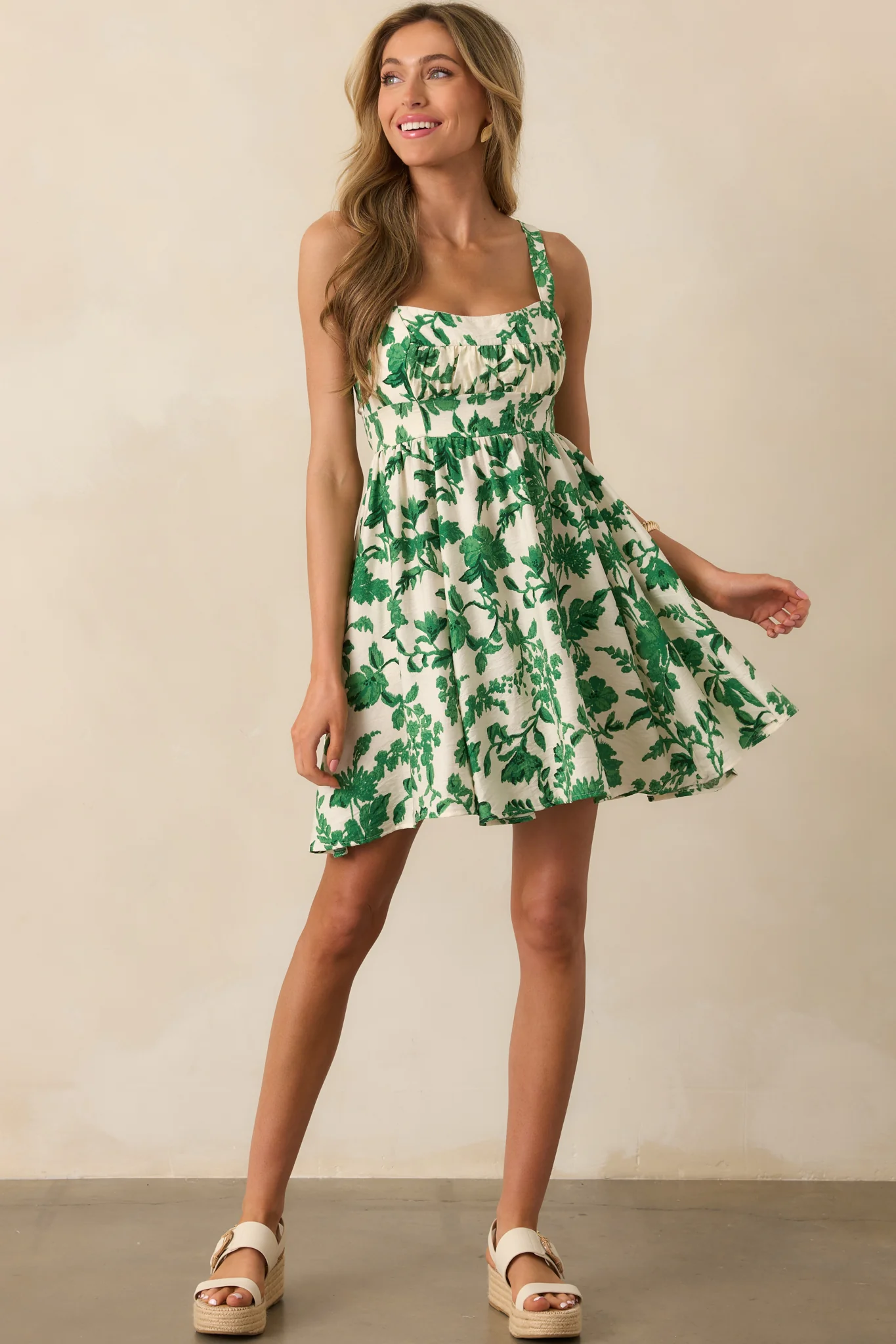 The Best Kind Of Days Green Floral Open Back Mini Dress
