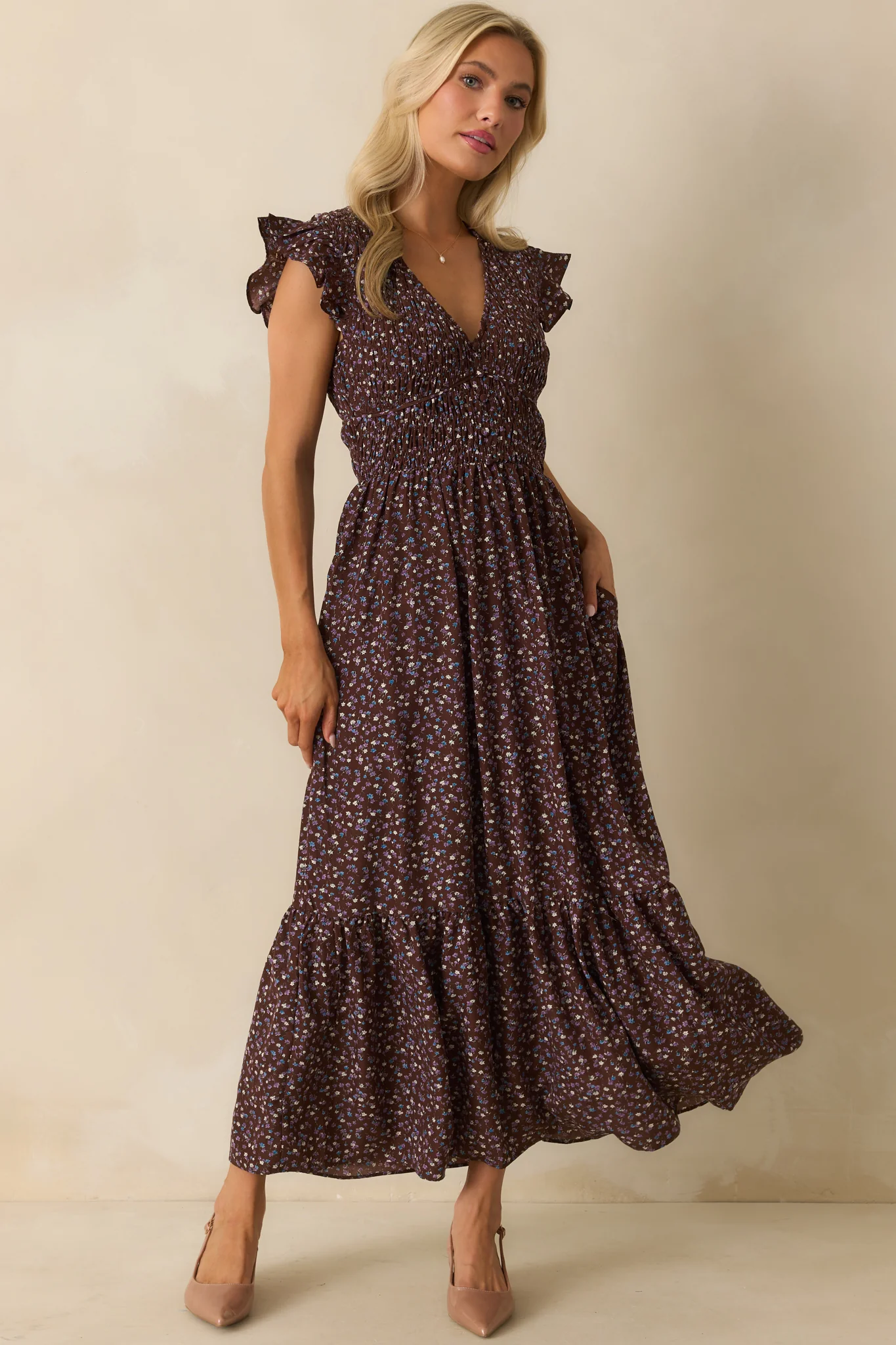 To Be Expected Chocolate Brown Multi Floral Print Maxi Dress