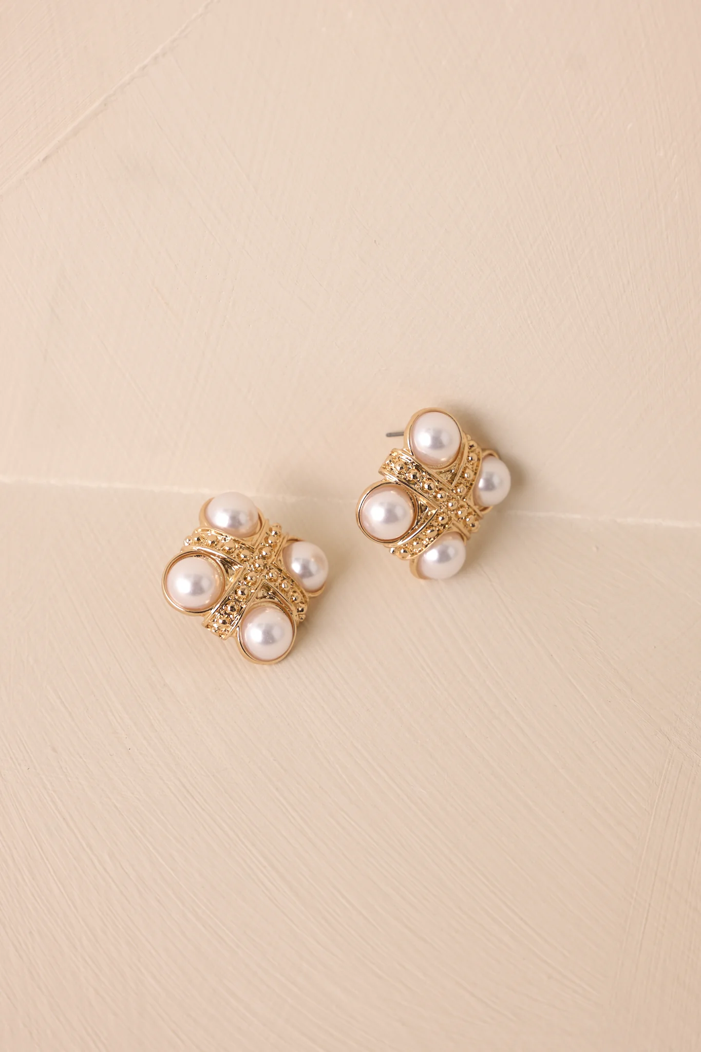 Shine Bright Gold & Ivory Pearl Textured Earrings